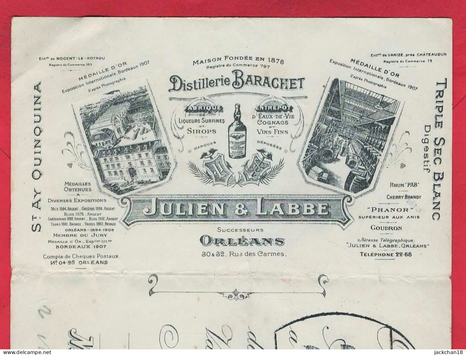 -- ORLEANS (Loiret) - DISTILLERIE BARACHET / JULIEN & LABBE -- - Letras De Cambio