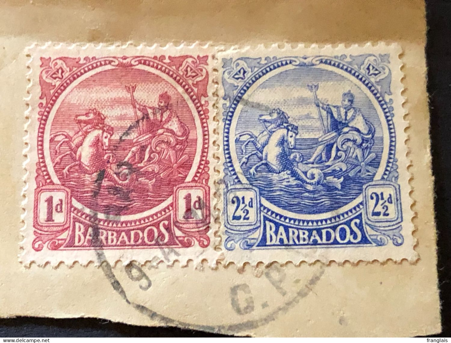 BARBADOS  SG 222  2½d Ultramarine On A Piece With SG 220 FU - Barbades (...-1966)