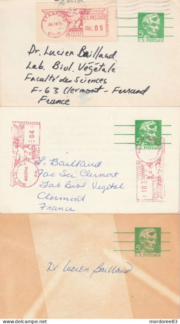 USA POSTAL CARD LINCOLD 5C STANFORD PHILADELPHIA BOSTON UNIVERSITY FROM FRANCE - 1961-80