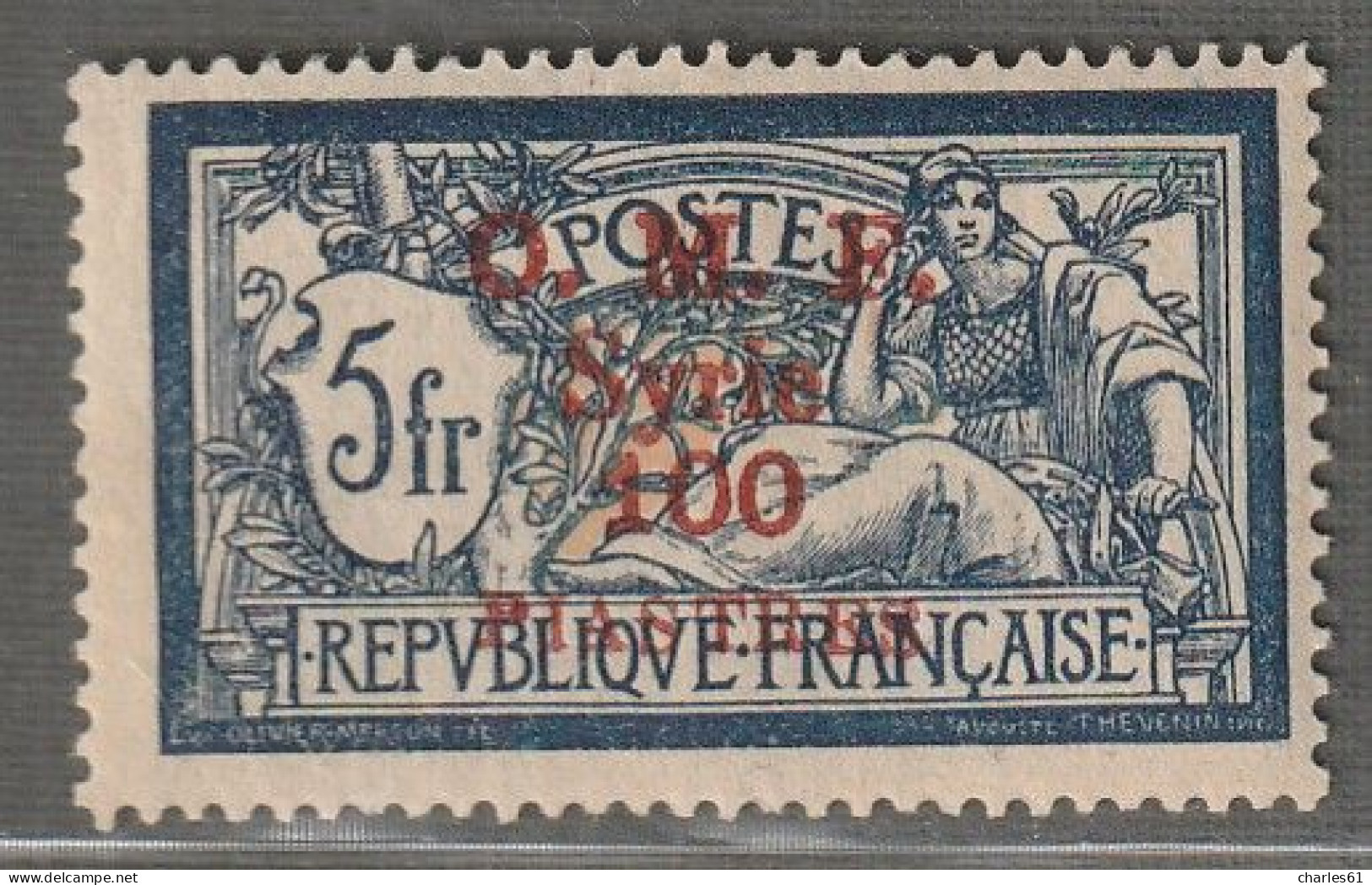 SYRIE - N°44 * (1920) 100pi Sur 5f Bleu Et Chamois - Unused Stamps