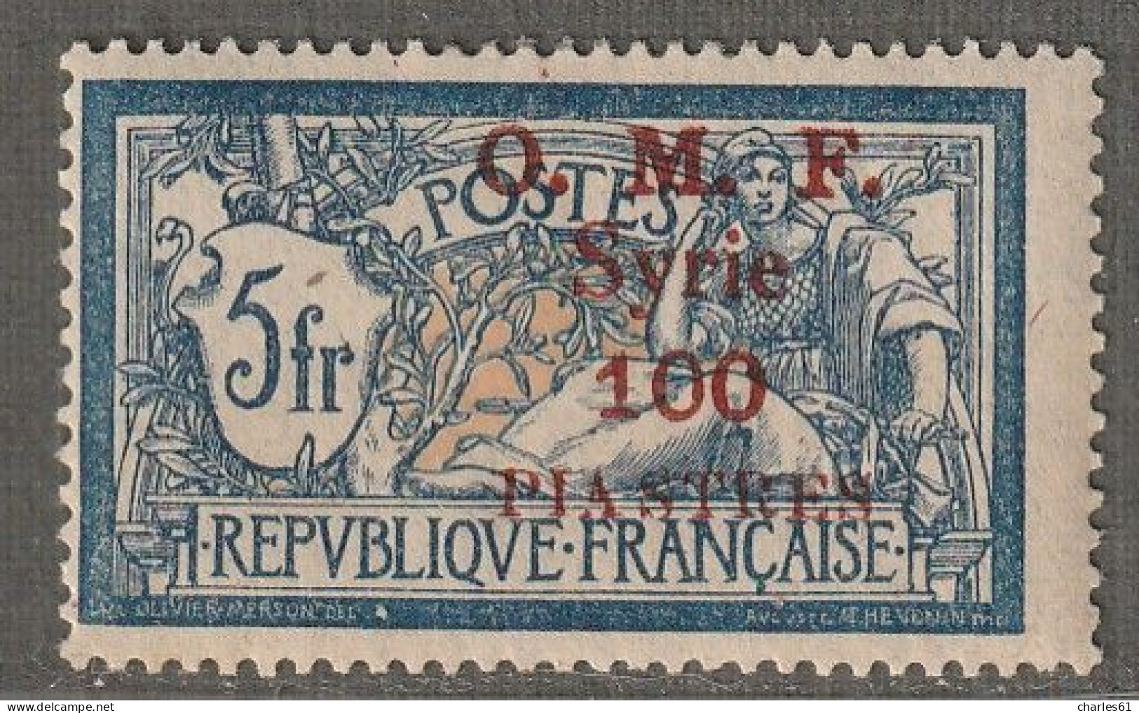 SYRIE - N°44 * (1920) 100pi Sur 5f Bleu Et Chamois - Neufs