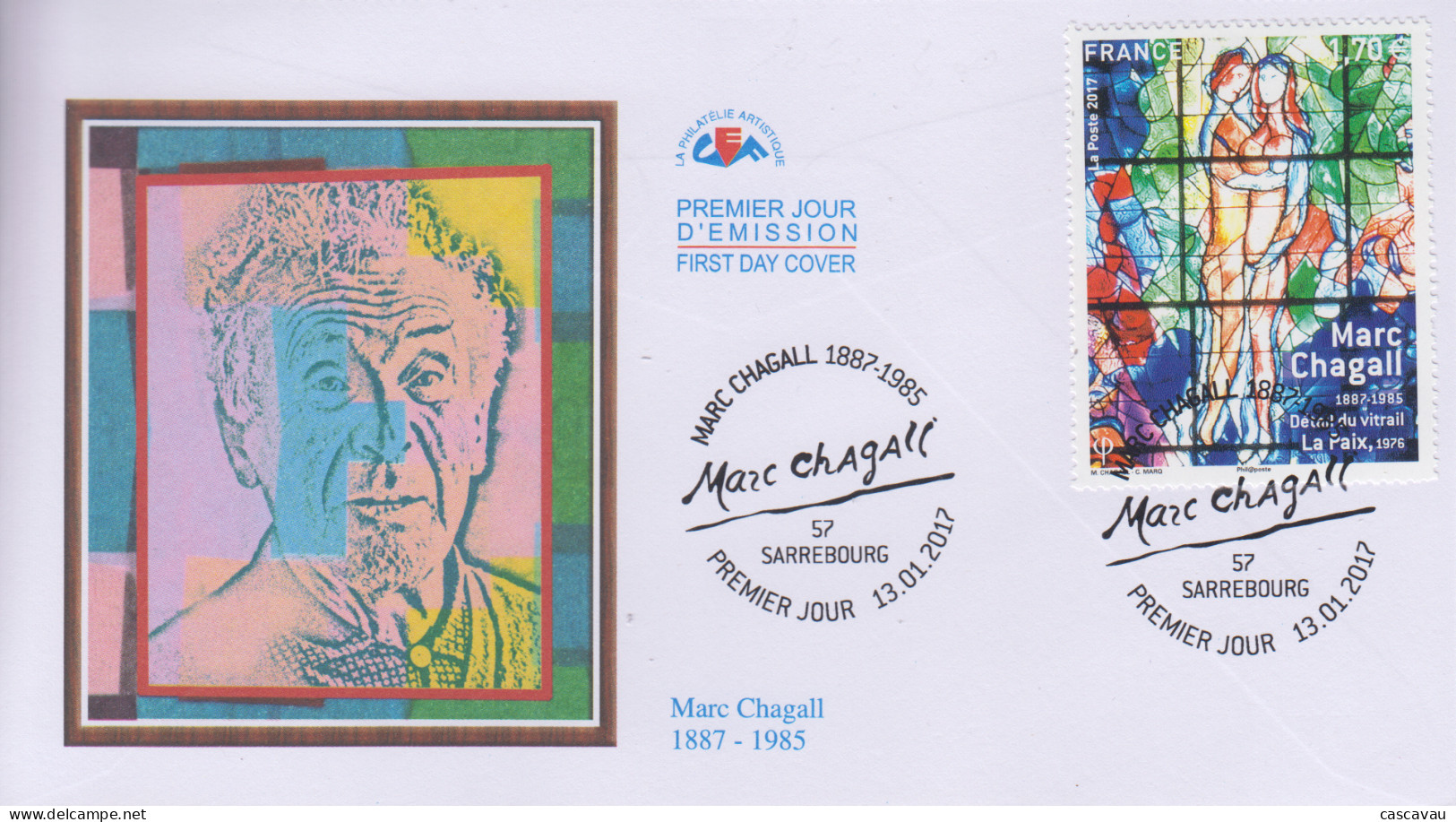 Enveloppe  FDC  1er  Jour    FRANCE    Oeuvre  De   Marc   CHAGALL    SARREBOURG    2017 - 2010-2019