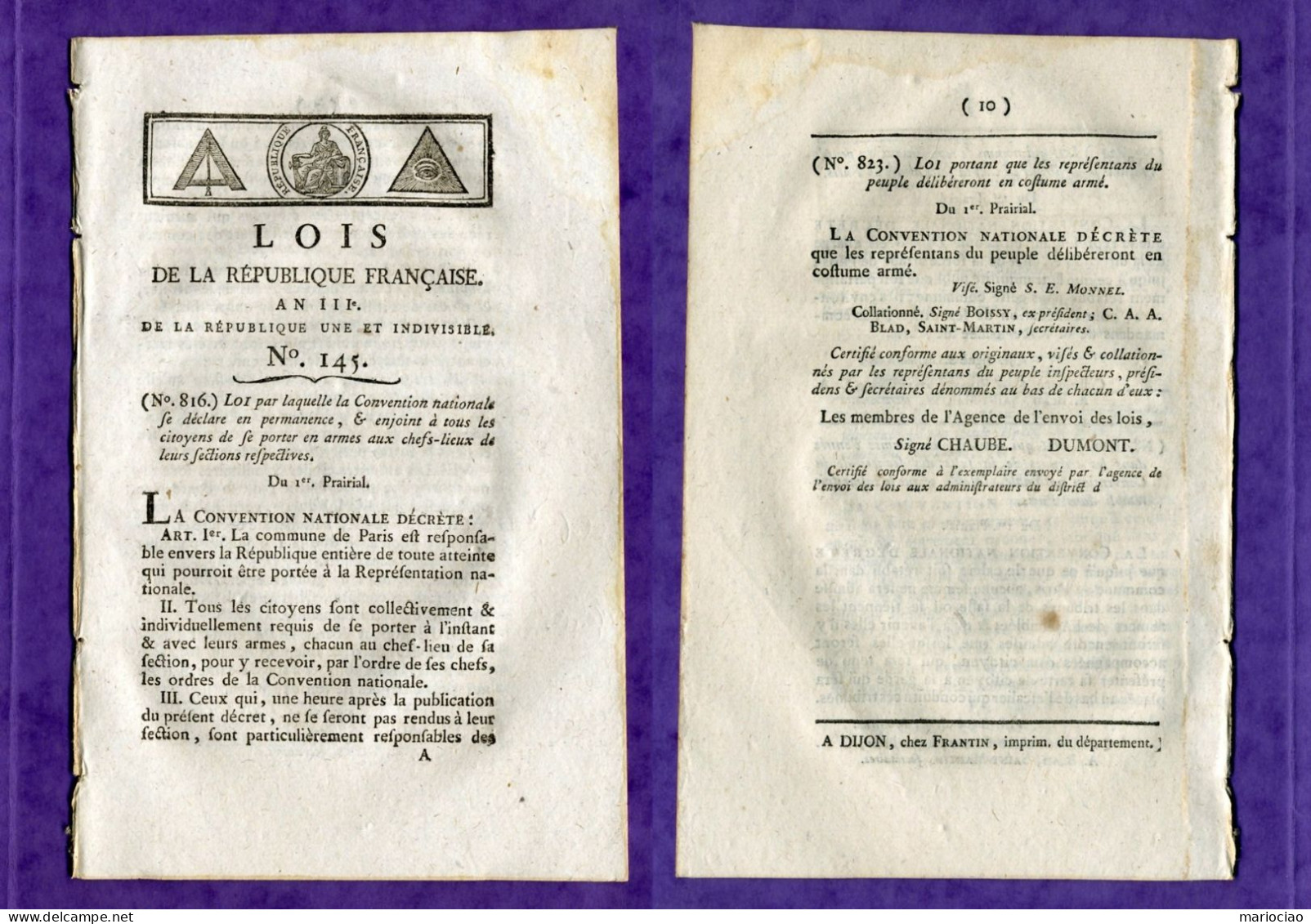 D-FR Révolution 1795 La Convention Enjoint à Tous Les Citoyens De Se Porter En Armes Aux Chefs-lieux - Documents Historiques