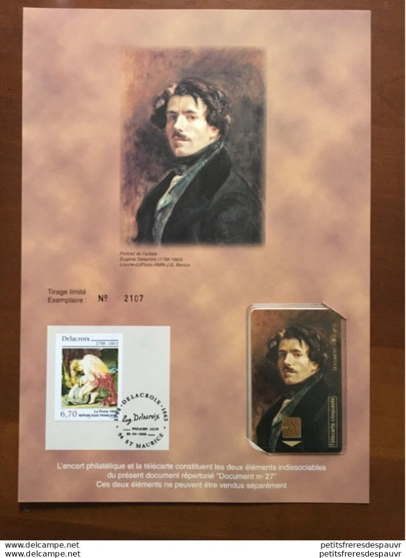 Télécarte Et Encart Philatélique 1er Jour Eugène Delacroix 1998 - Personaggi