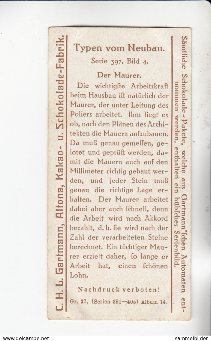 Gartmann Typen Vom Neubau Der Maurer    Serie 397 #4 Von 1914 - Sonstige & Ohne Zuordnung