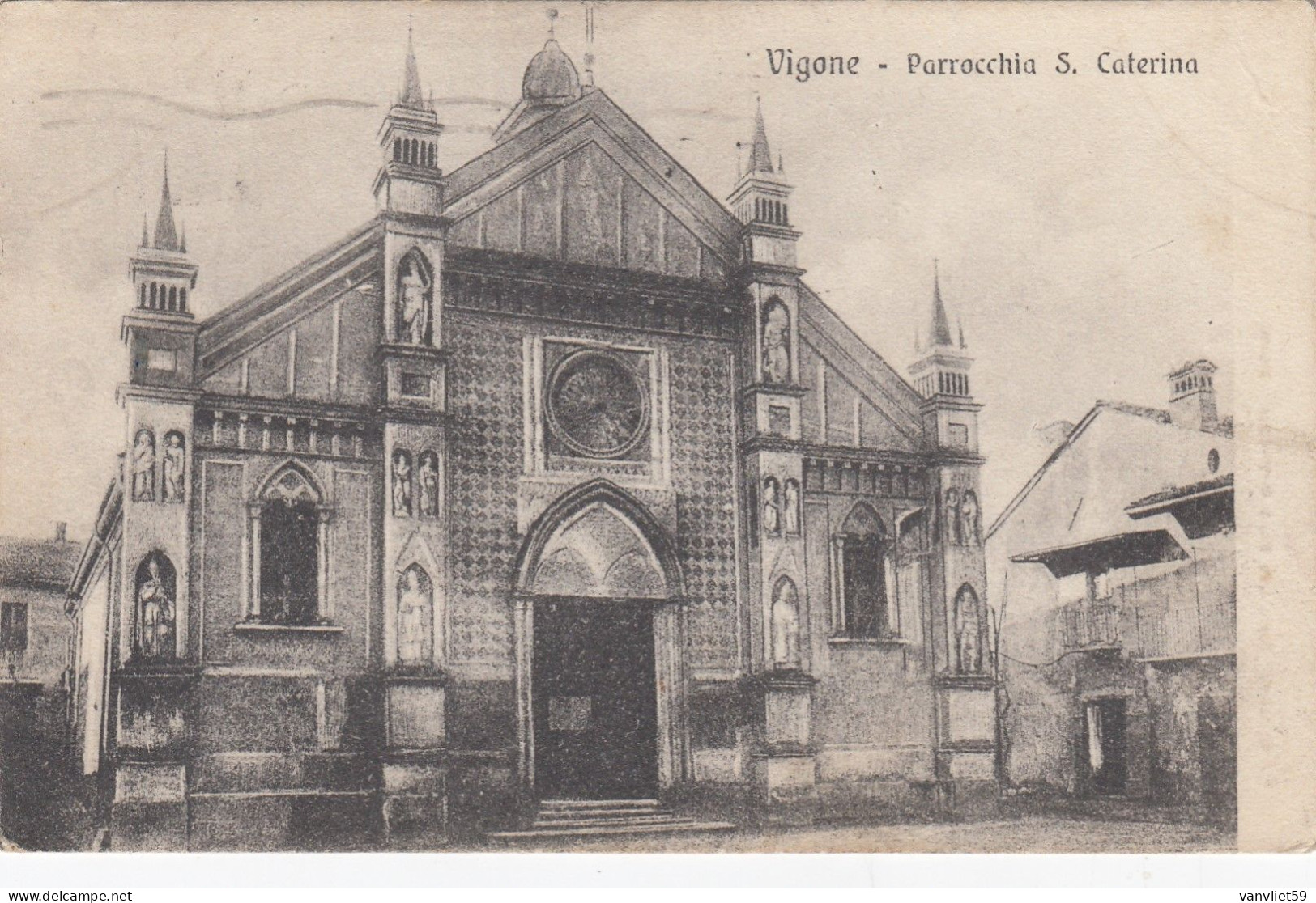 VIGONE-TORINO-PARROCCHIA S. CATERINA-CARTOLINA VIAGGIATA IL 21-6-1921 - Andere & Zonder Classificatie