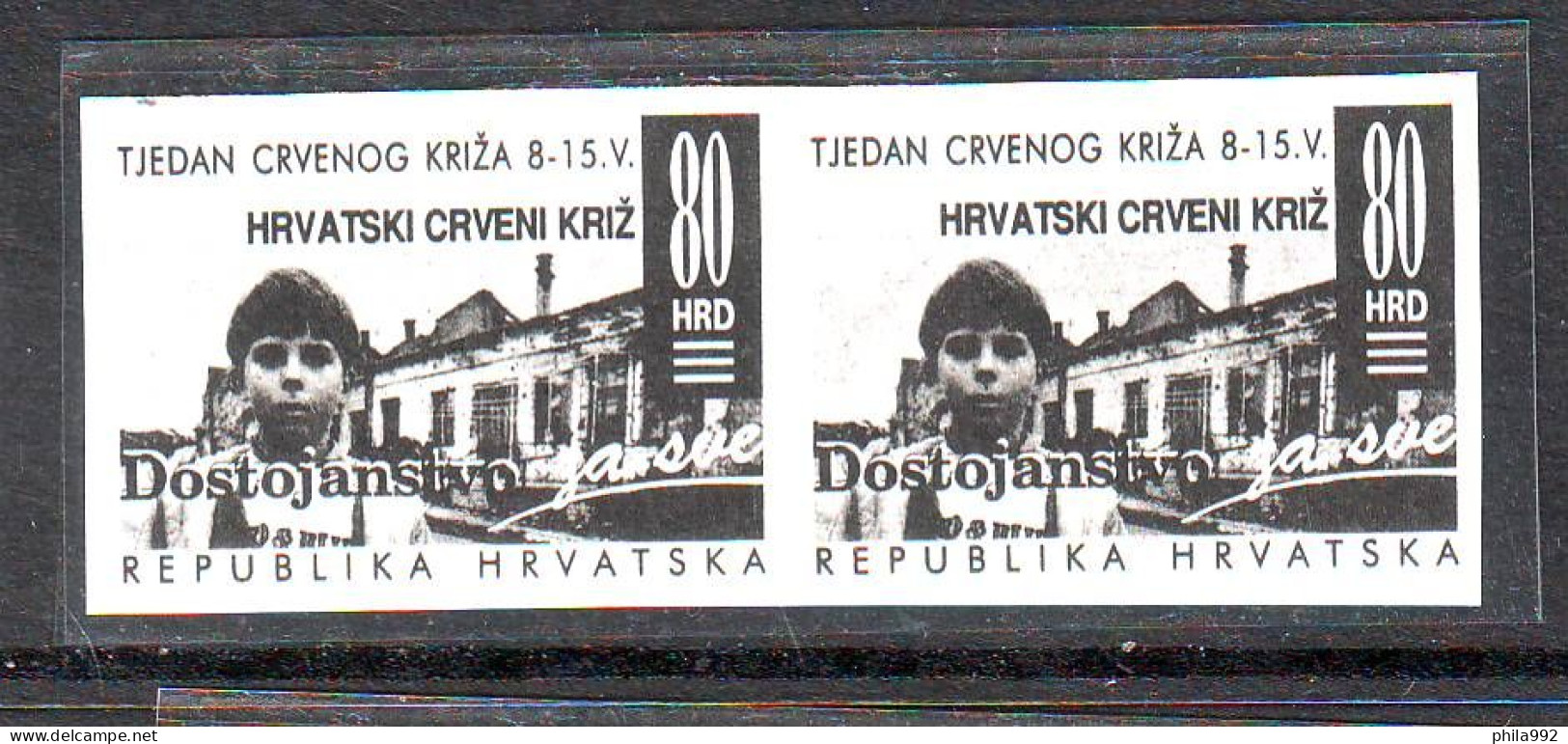 Croatia 1993 Charity Stamp Mi.No. 26 RED CROSS  Imperforate Pair Without Red Color   MNH - Kroatien