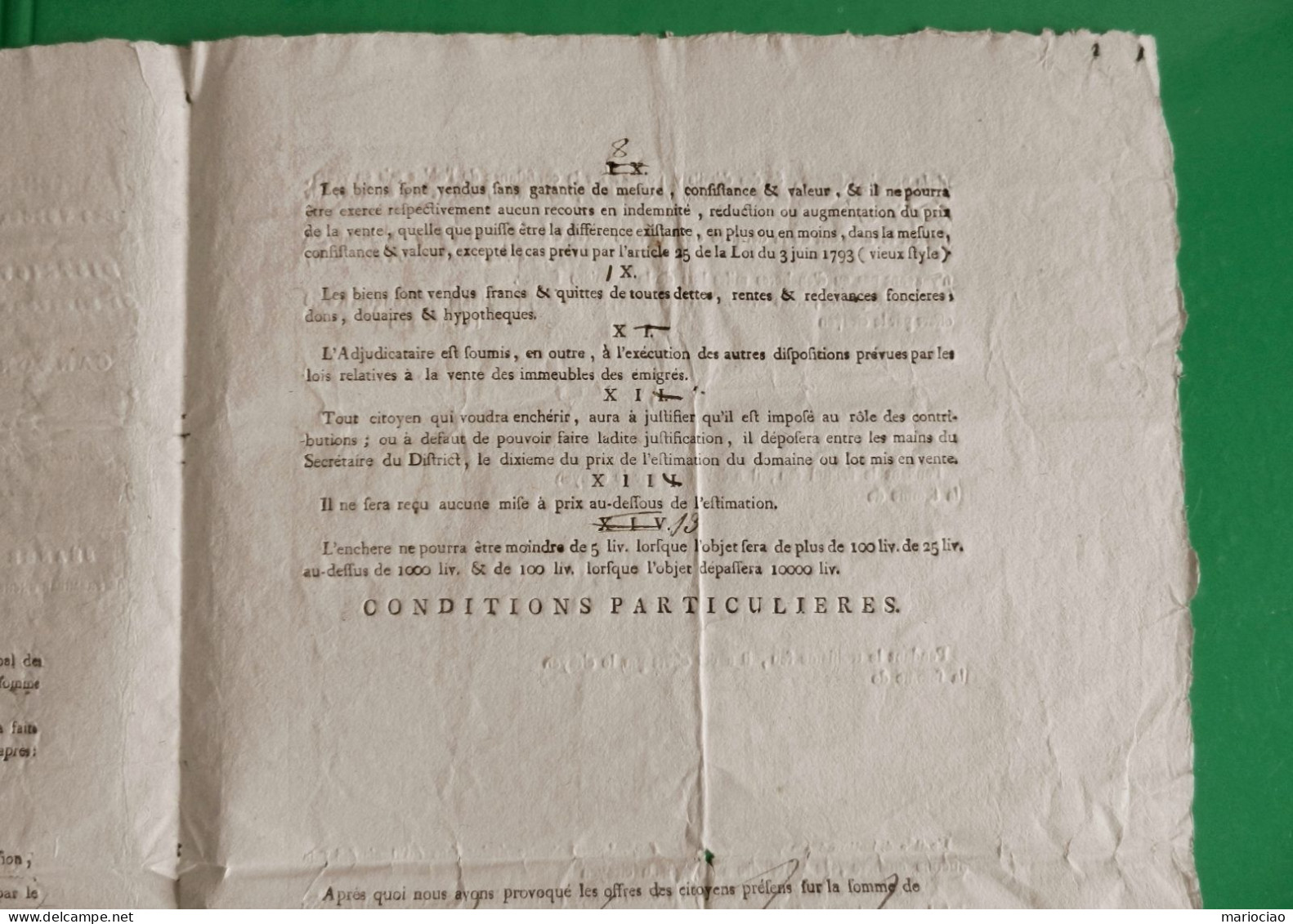 D-FR Révolution 1795 VENTE DE BIENS CONFISQUES AUX EMIGRES Mirecourt Dompaire Epinal-Vosges