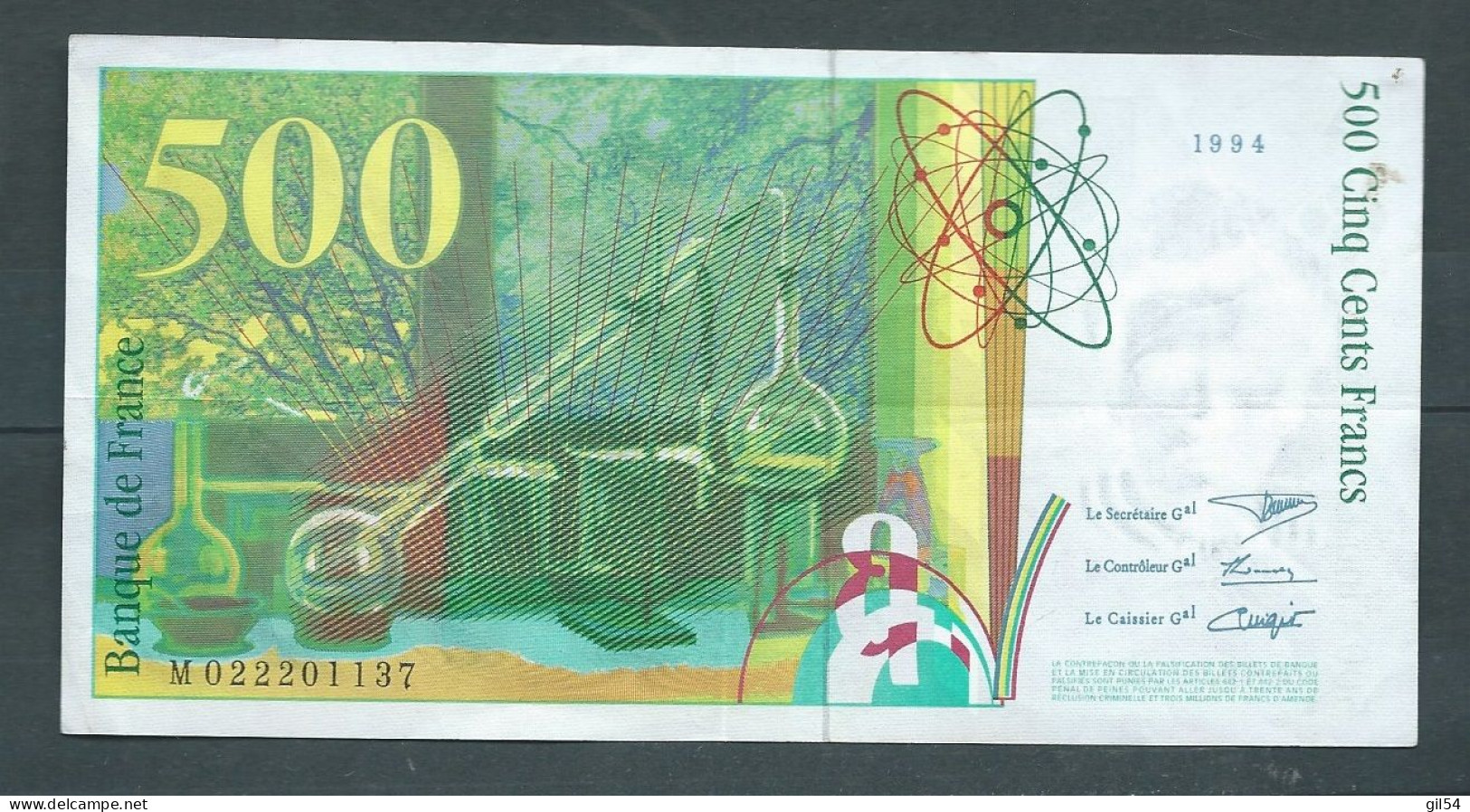 France: 500 Francs Pierre Et Marie Curie 1994 M022201137  Laura 14104 - 500 F 1994-2000 ''Pierre En Marie Curie''