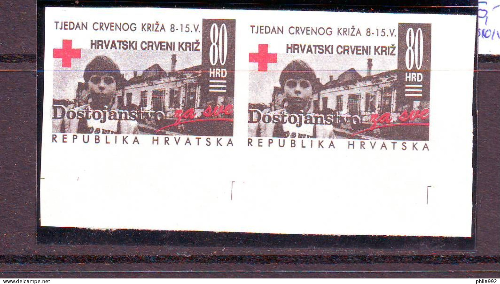 Croatia 1993 Charity Stamp Mi.No. 26 RED CROSS  Imperforate Pair    MNH - Croatia