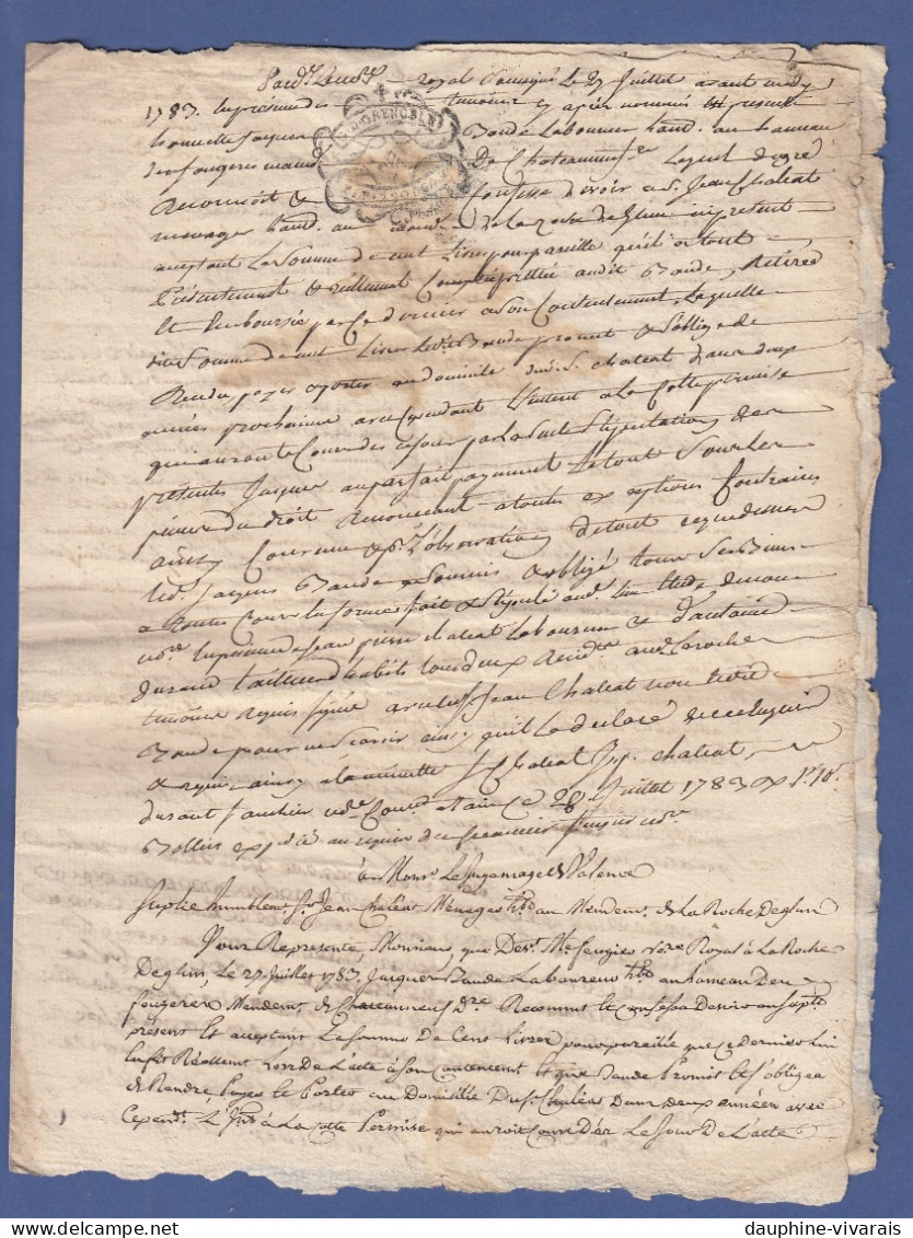 VIEUX PAPIERS - 1783 - GENERALITE DE GRENOBLE  - BAUDE - CHATEAUNEUF SUR ISERE - Cachets Généralité