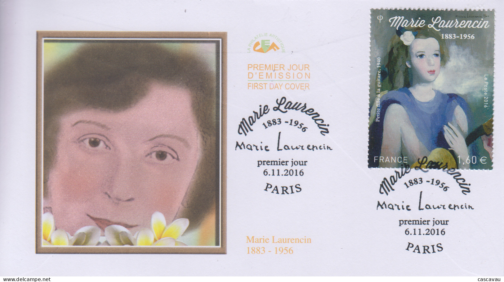 Enveloppe  FDC   1er  Jour   FRANCE    Oeuvre   De   Marie  LAURENCIN    2016 - 2010-2019