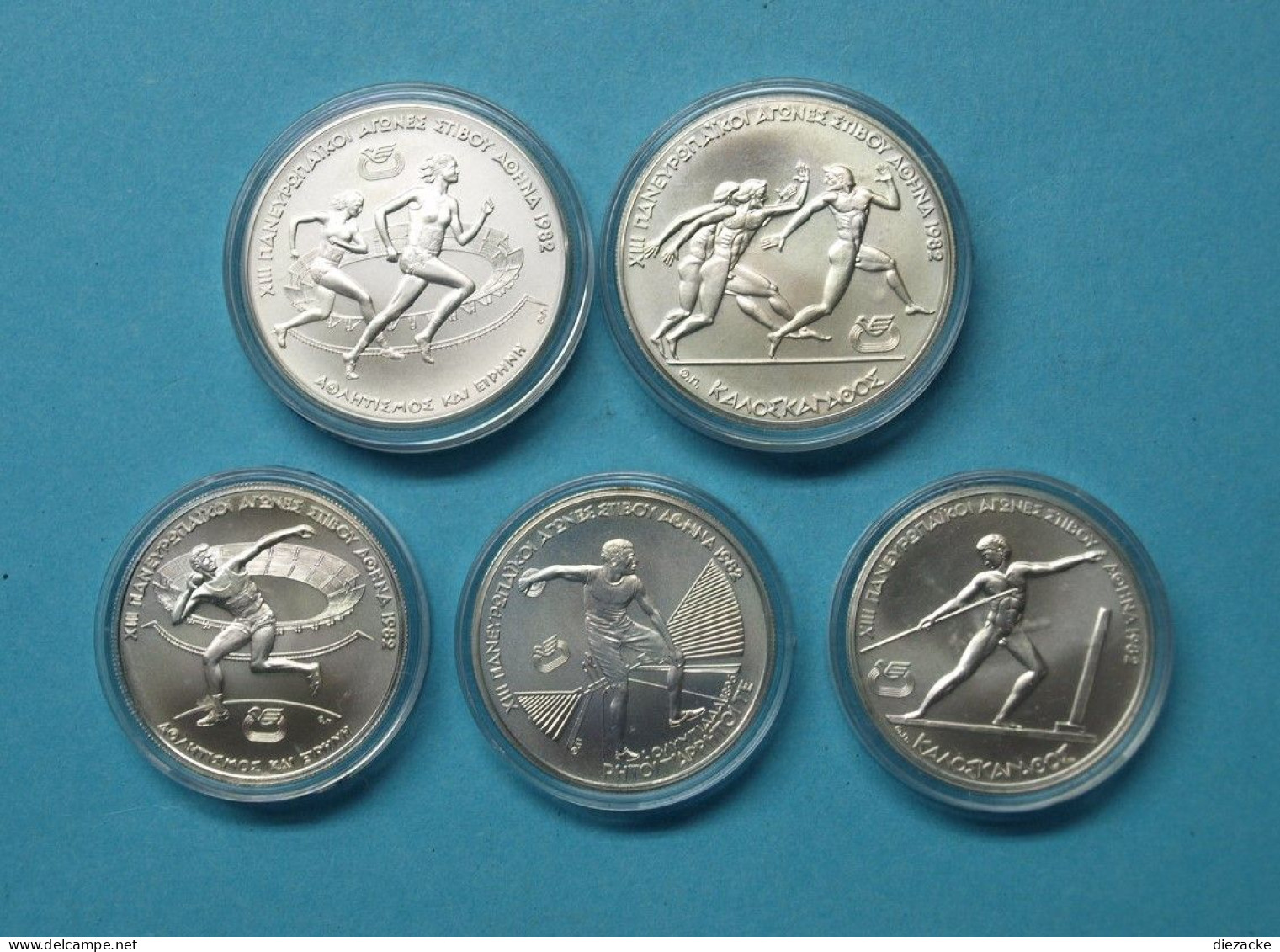 Griechenland 1982 Münzenset Leichtathletik WM Athen, Etui 900er Silber ST (EM782 - Grèce