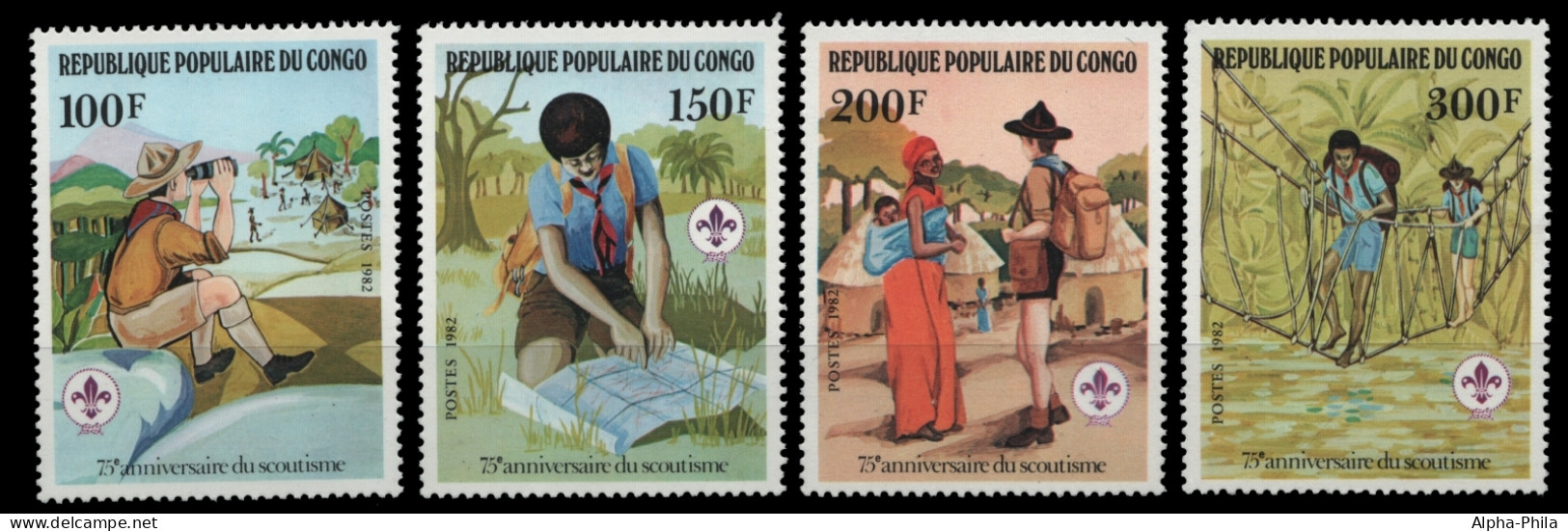 Kongo-Brazzaville 1982 - Mi-Nr. 859-862 ** - MNH - Pfadfinder / Scouts - Nuovi