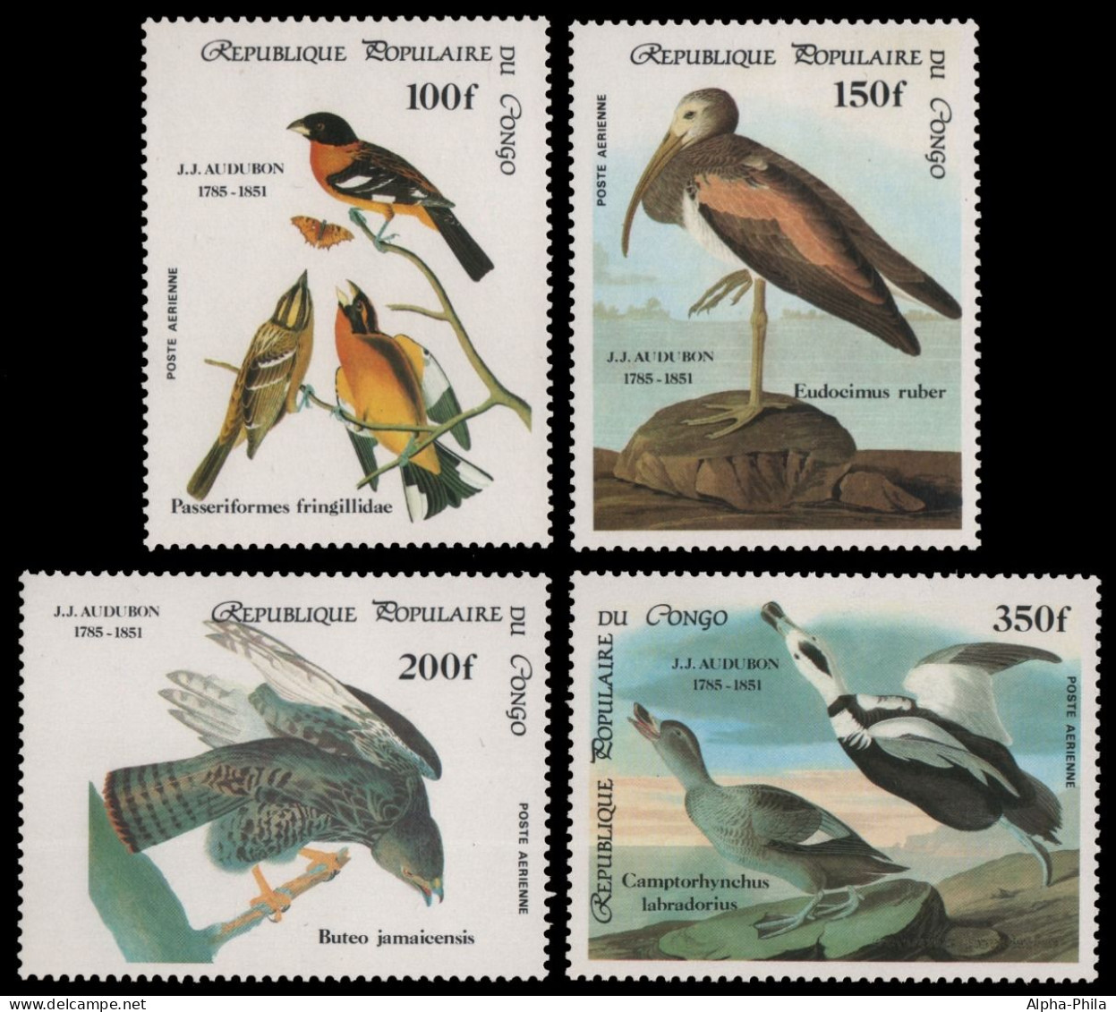 Kongo-Brazzaville 1985 - Mi-Nr. 994-997 ** - MNH - Vögel / Birds - Audubon - Nuevas/fijasellos