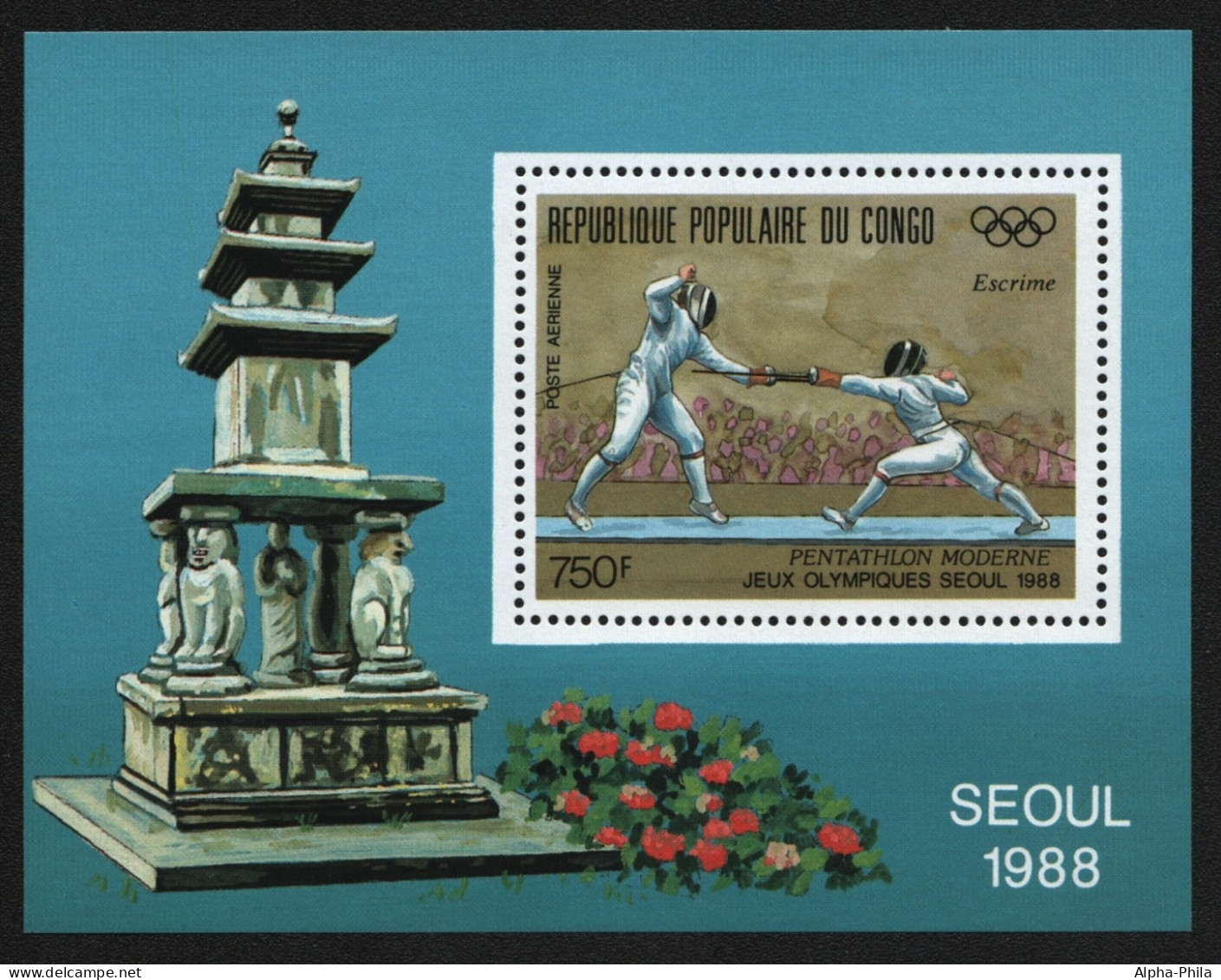 Kongo-Brazzaville 1988 - Mi-Nr. Block 43 ** - MNH - Olympia Seoul - Mint/hinged