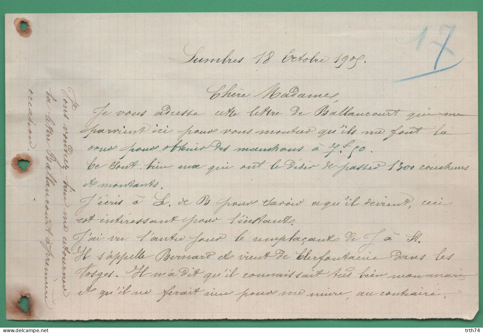 62 Lumbres ( Pas De Calais ) Lettre Du 18 Octobre 1905 - Sonstige & Ohne Zuordnung