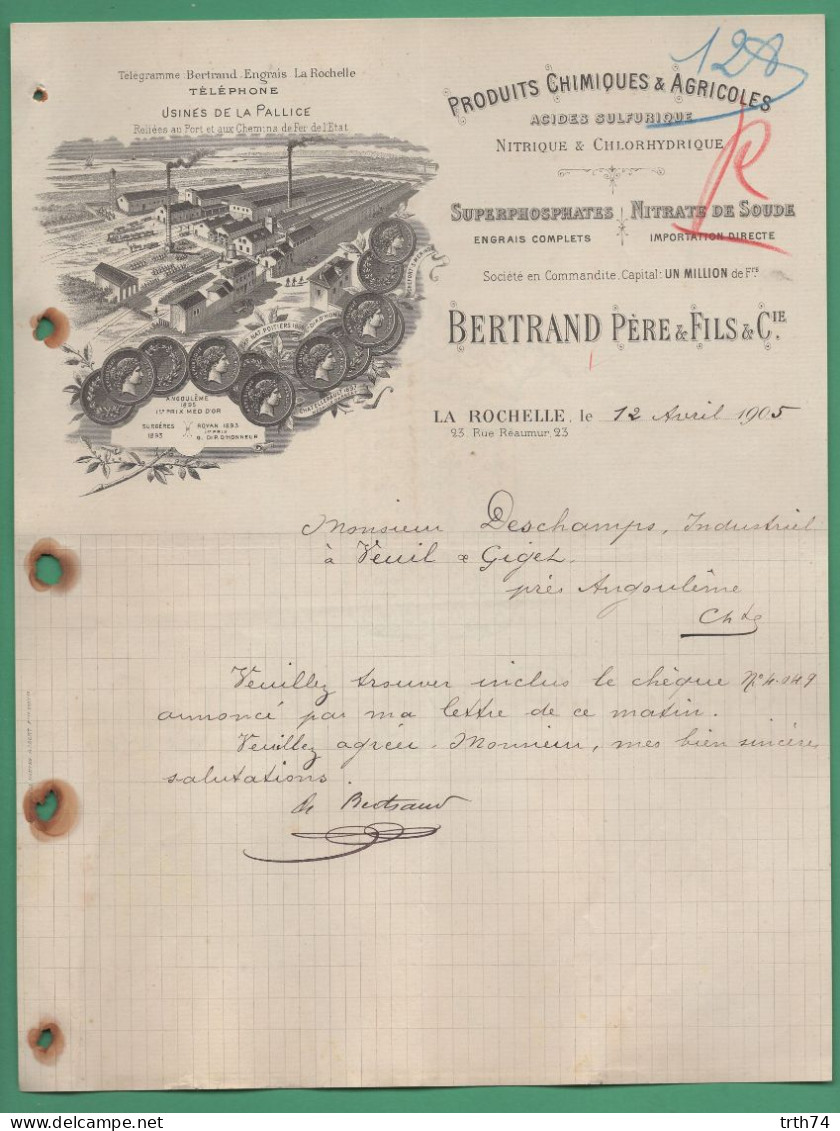 17 La Rochelle Bertrand Acides Nitrate Engrais Usines De La Pallice ( Logo Usines Train Locomotive Wagons Port ) 1905 - Landbouw