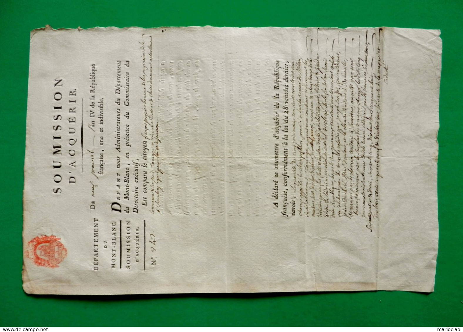 D-FR Révolution 1796 VENTE DE BIENS DU CLERGÉ Chartreuse De Mélan à TANINGES - Documents Historiques