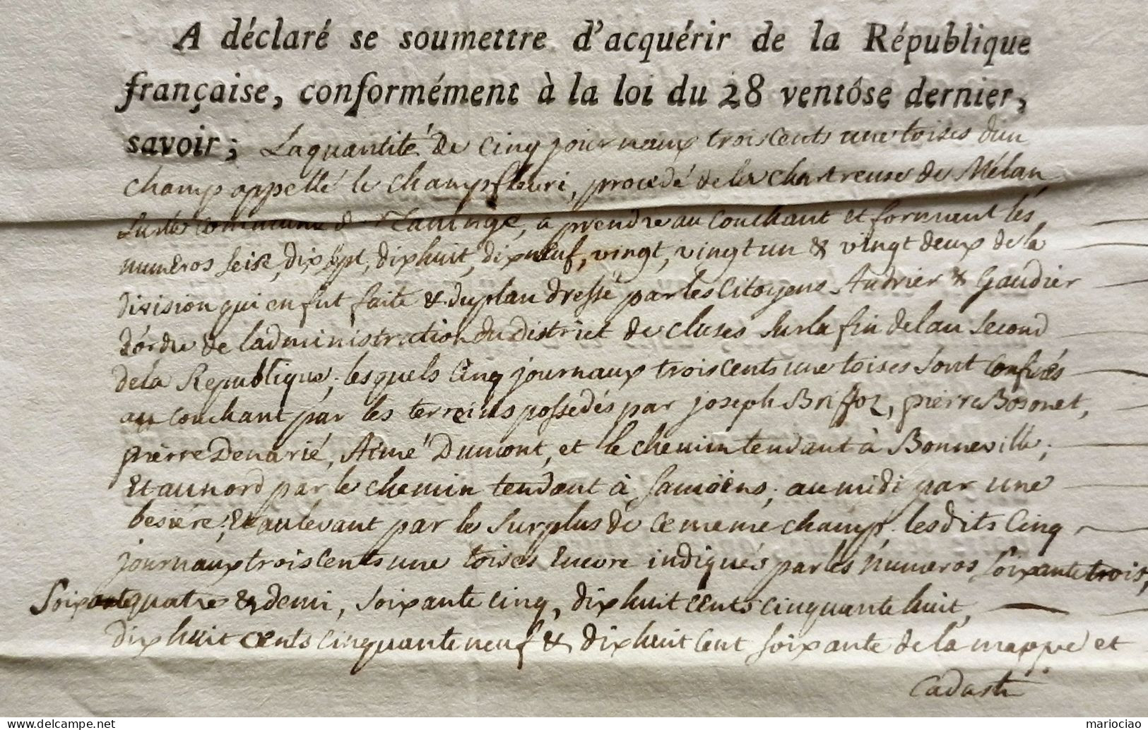 D-FR Révolution 1796 VENTE DE BIENS DU CLERGÉ Chartreuse De Mélan à TANINGES - Documents Historiques