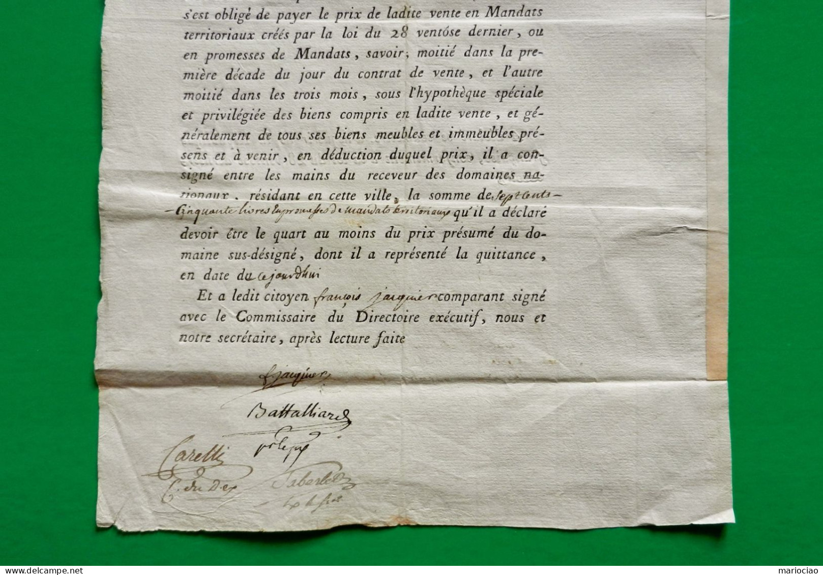 D-FR Révolution 1796 VENTE DE BIENS DU CLERGÉ Chartreuse de Mélan à TANINGES