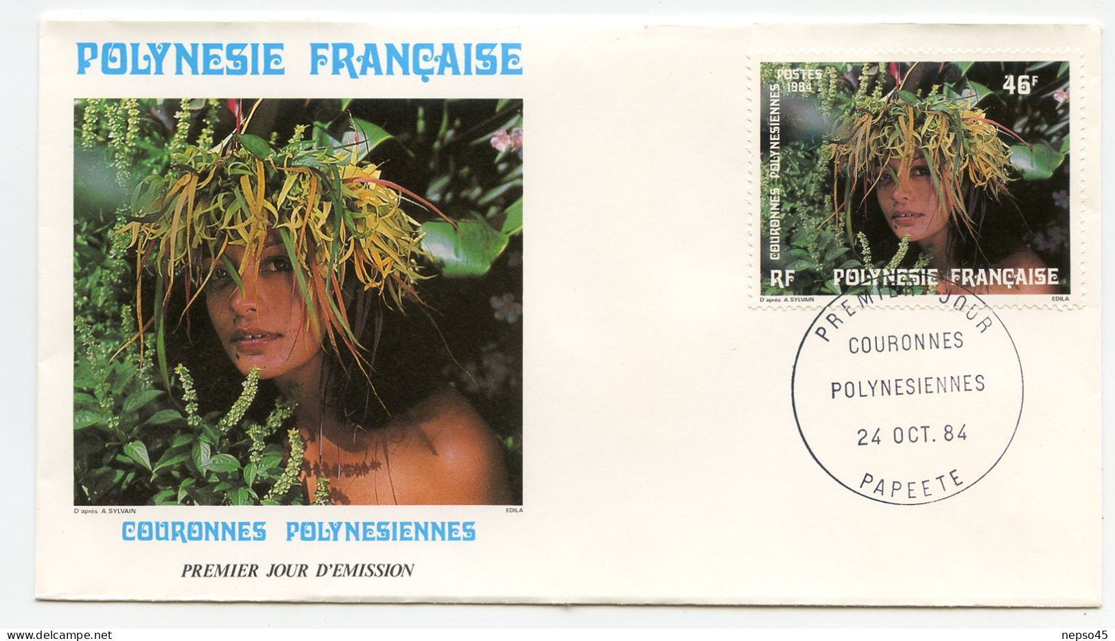 Enveloppe Timbres Premier Jour D'émission.Polynésie.Papeete 24 Octobre 84.Polynésie Française Couronne Polynesienne - Autres & Non Classés