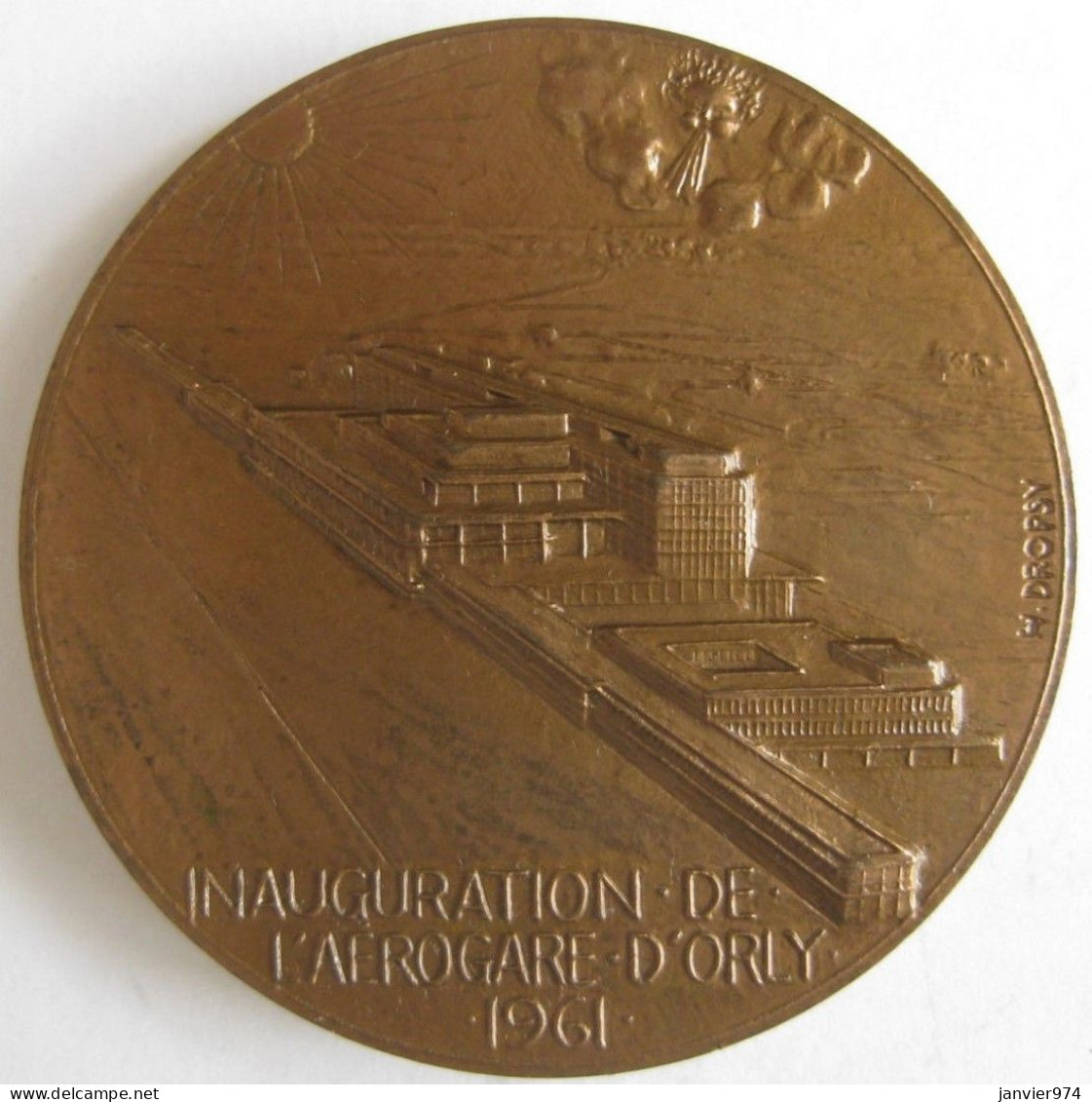 Medaille En Bronze Inauguration De L’Aéroport D’Orly 1961 Aéroport De Paris , Par Dropsy - Sonstige & Ohne Zuordnung