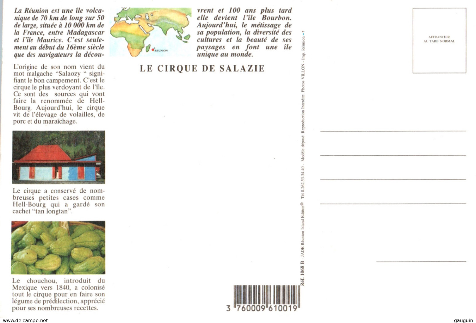 CPM - La RÉUNION - Cirque De SALAZIE - Photo VILLON ... Edition Jade (format 20x13,5) - Autres & Non Classés