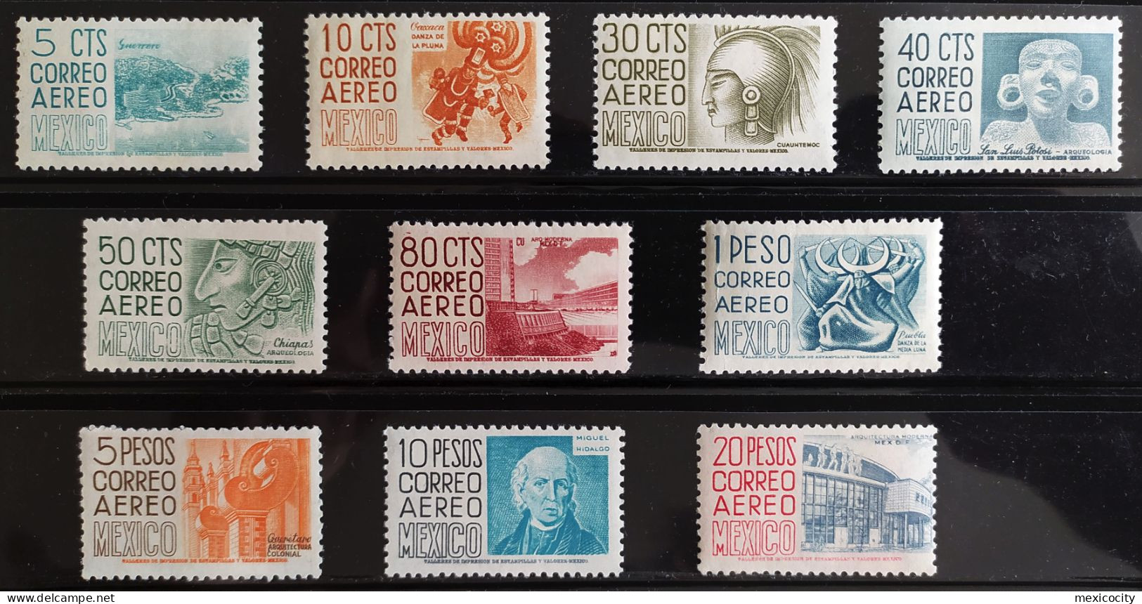 MEXICO 1950-1975 Beaters 10 1/2 X 10 HORIZ. MEX MEX Wmk. AIRMAILS Scott C208-C217 MNH Rare Thus See Img. - México