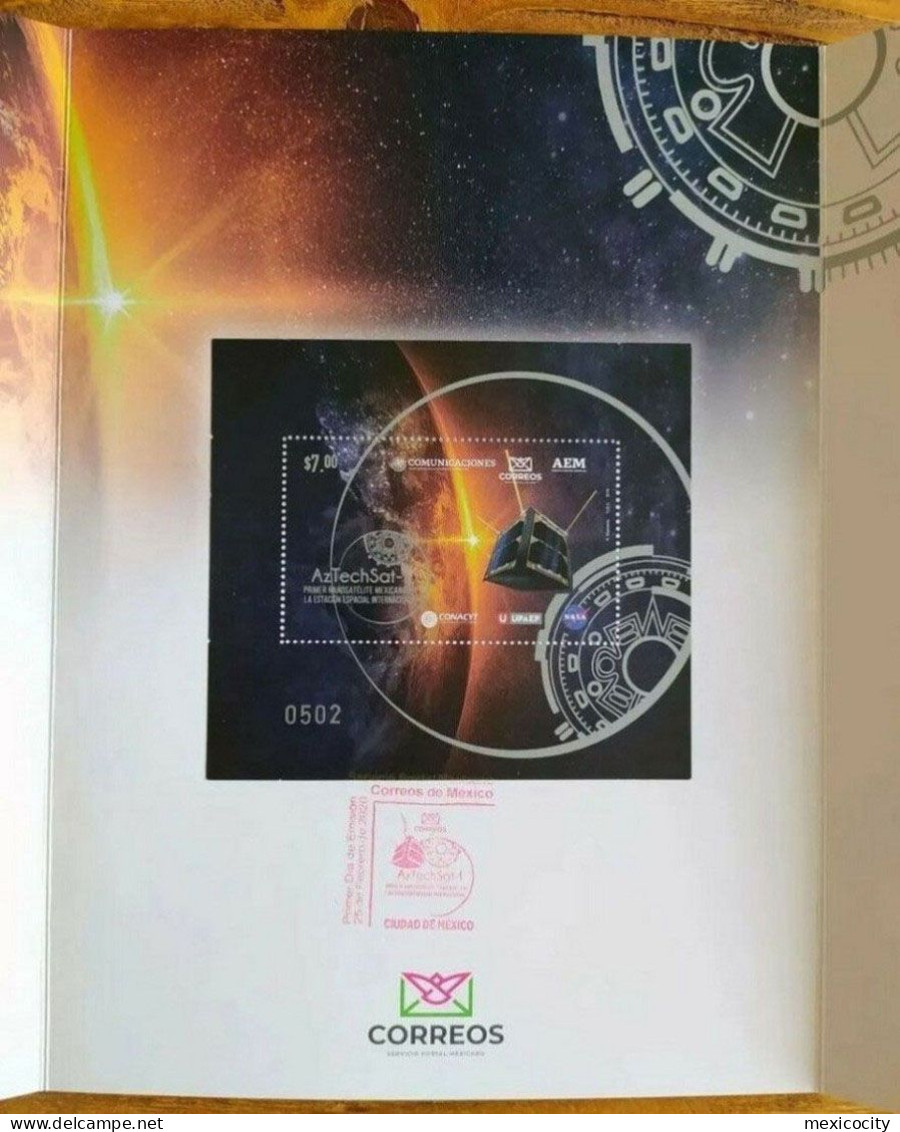 MEXICO 2020 AZTECH SAT1 NANO SATELLITE LAUNCH Stamp & Ltd. Ed. Rare BLOC SOUVENIR In Ltd. Ed. FDC Folder, Rare Item! - Mexico