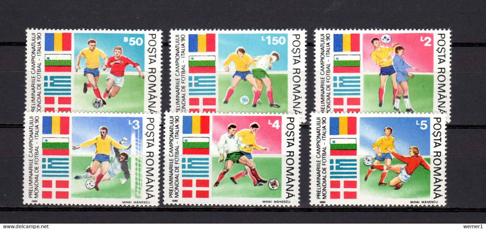 Romania 1990 Football Soccer World Cup Set Of 6 MNH - 1990 – Italien
