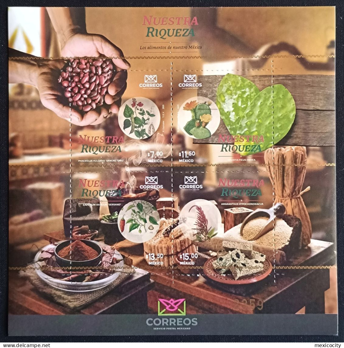 MEXICO 2020 FOODS Issue Nopal Cactii, Beans, Pepper, Amaranth LTD. ED. BLOC COLLECTOR, Mint NH Scarce - México