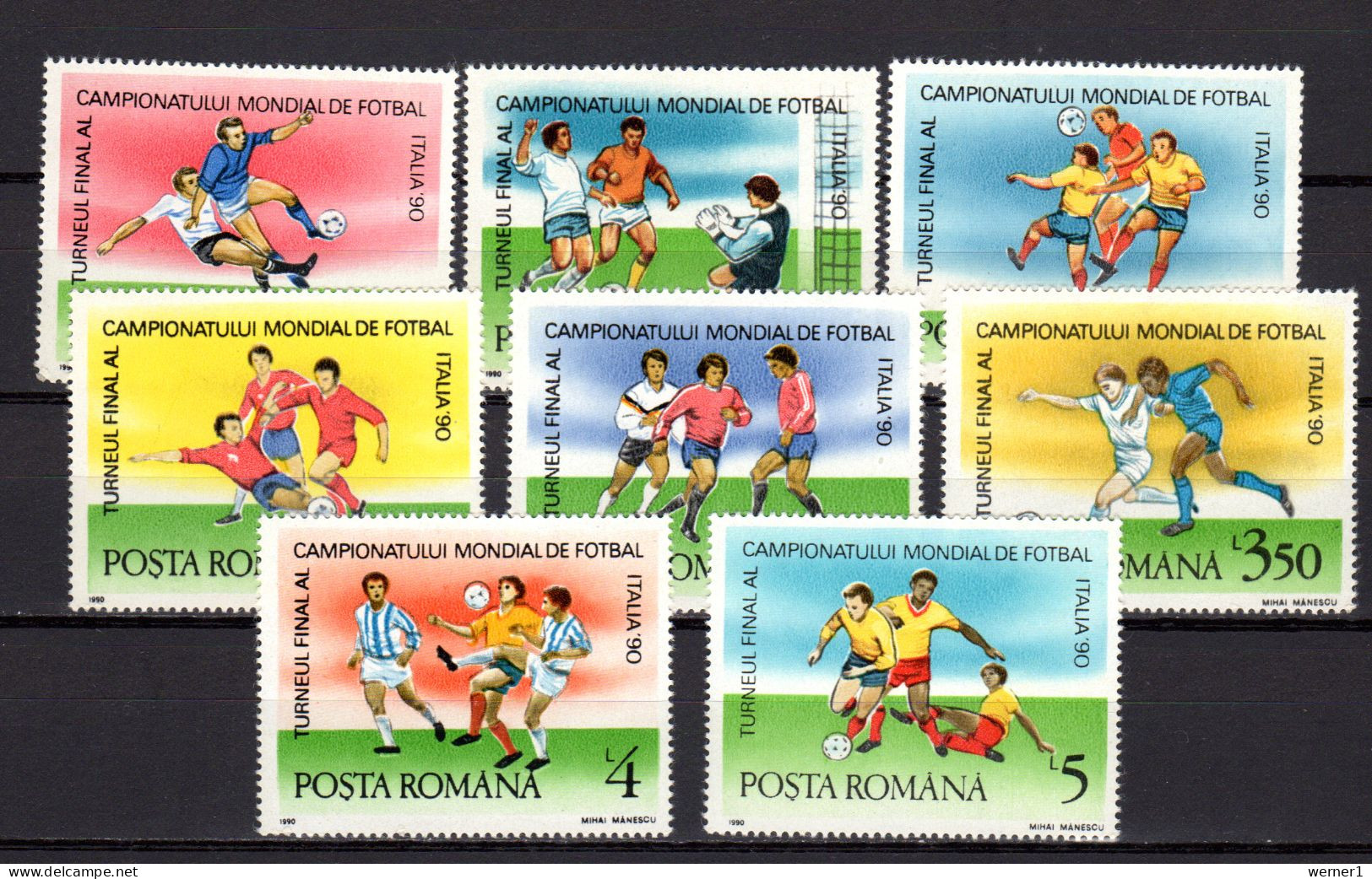 Romania 1990 Football Soccer World Cup Set Of 8 MNH - 1990 – Italie