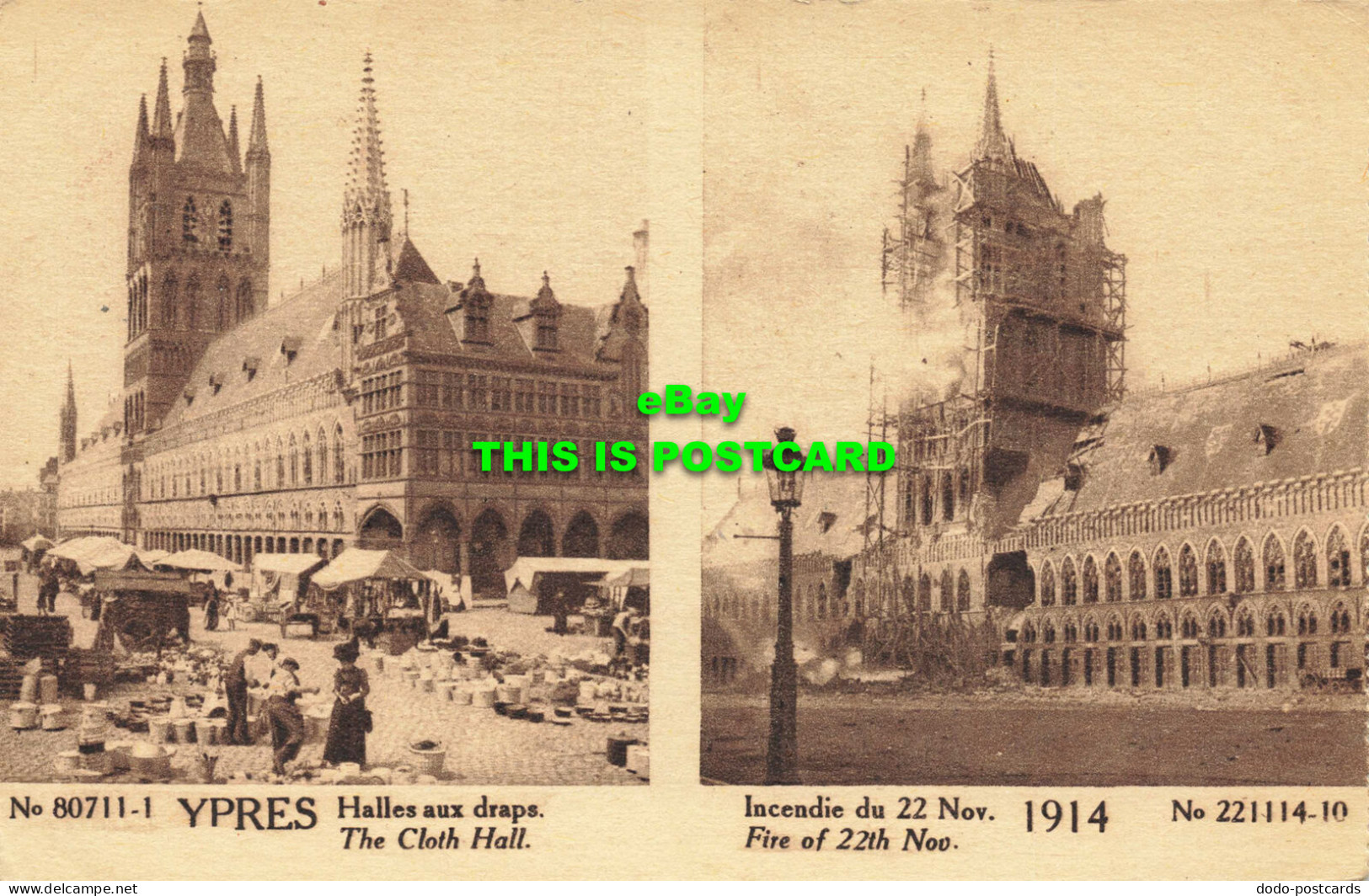 R588904 No. 80711 1. Ypres. Cloth Hall. Fire Of 22th Nov. 1914. No. 221114 10. C - Wereld
