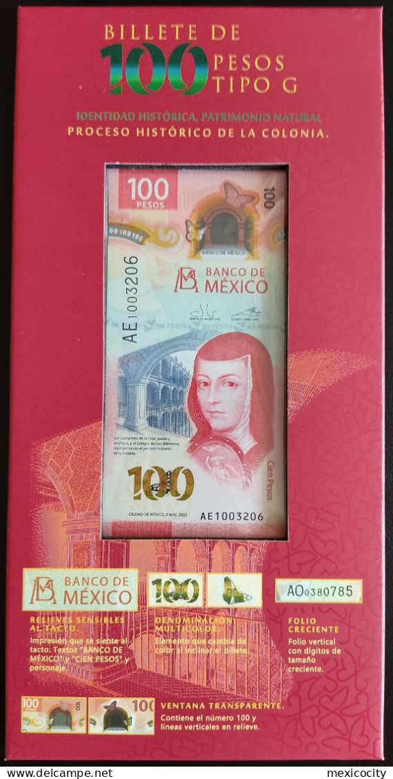 MEXICO $100 SOR JUANA POLYMER BANKNOTE 2020 OFFICIAL Pres. Pack LOW SERIAL # Rare Thus - Mexique