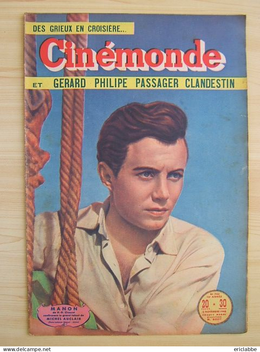 Cinémonde N°743 Du 02 Novembre 1948 Michel Auclair Dans Manon-Gérard Philipe-Ava Gardner-Irène Dunne- - Film/ Televisie