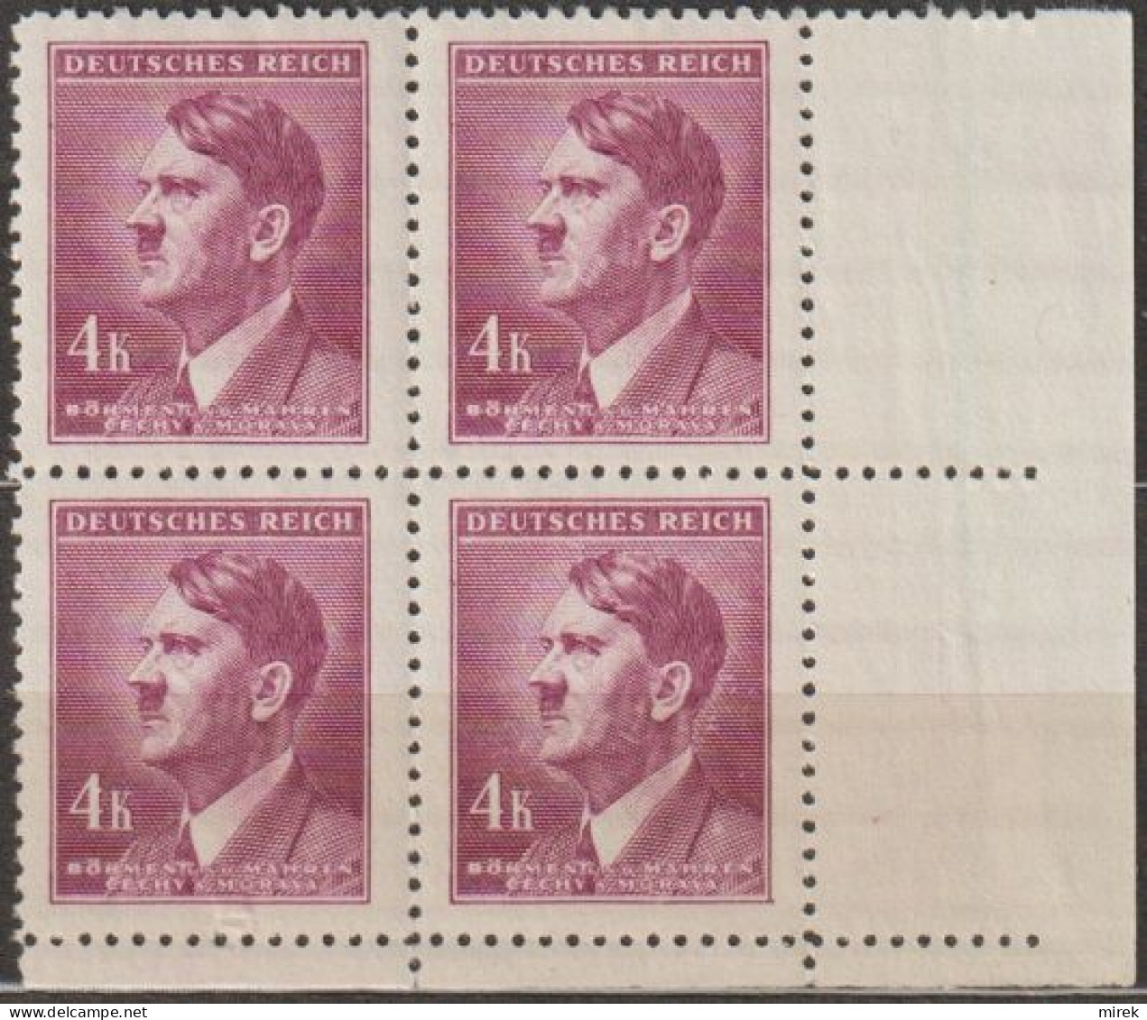 048/ Pof. 92, Brown Violet; Corner 4-block, Print Plate 1 - Neufs