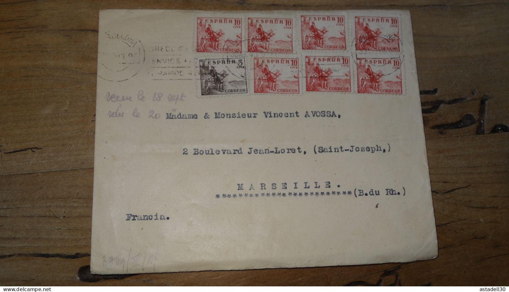 Enveloppe ESPANA, Barcelona To France - 1943, Censored  ............ Boite1 .............. 240424-280 - Briefe U. Dokumente