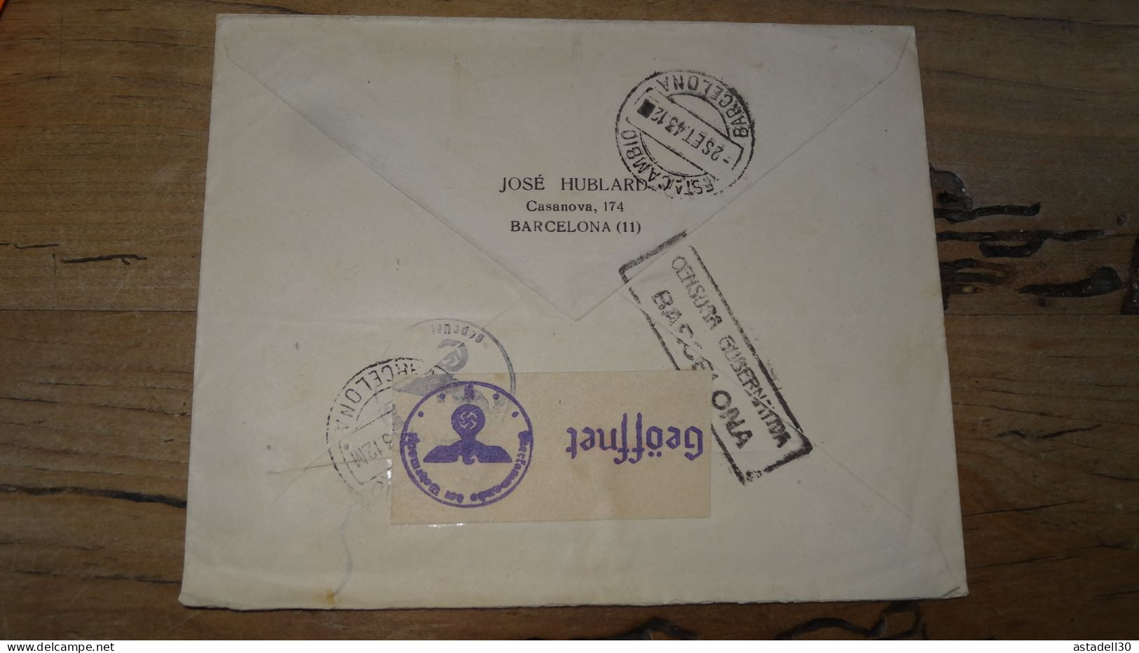 Enveloppe ESPANA, Barcelona To France - 1943, Censored  ............ Boite1 .............. 240424-280 - Briefe U. Dokumente