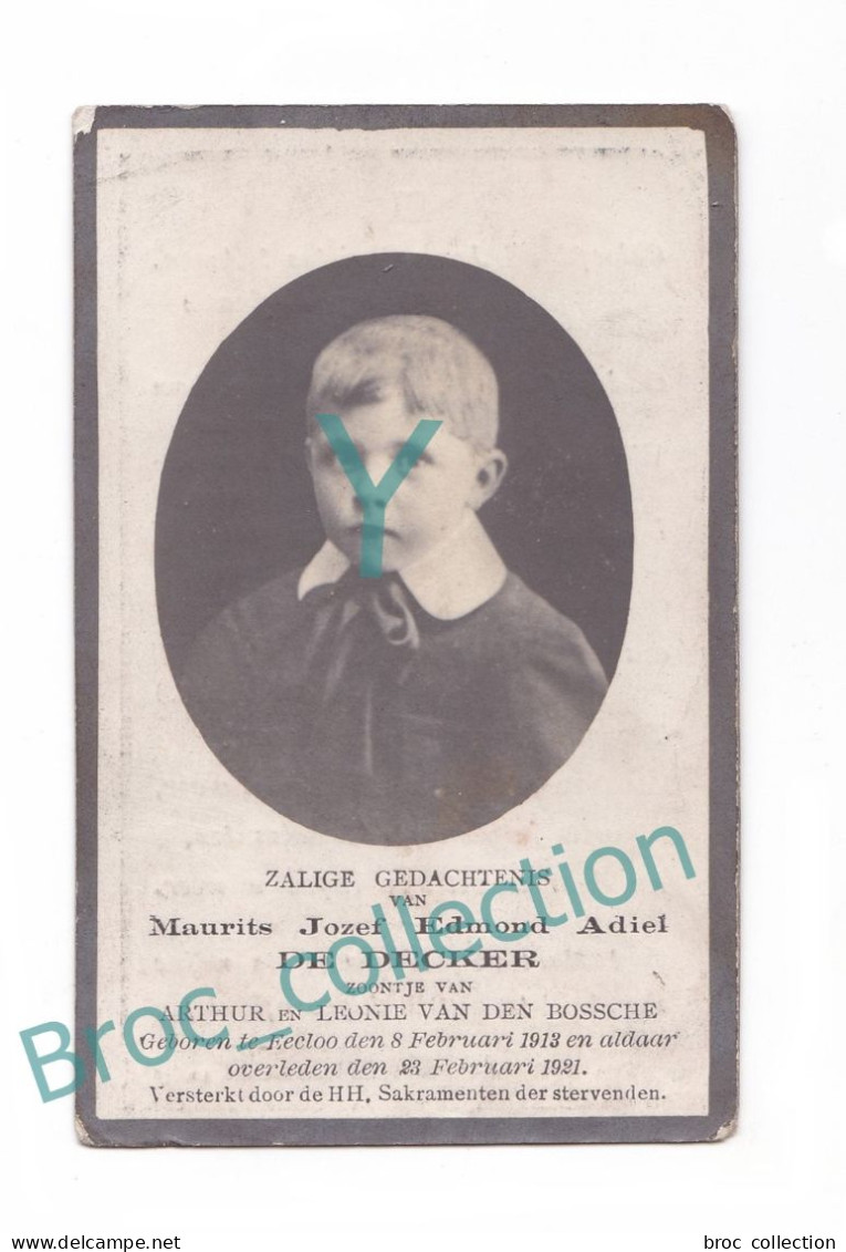 Eecloo, Doodsprentje Van Mauritz Jozef Edmond Adiel De Decker, 23/02/1921, 8 Ans, Enfant, Kind, Mémento, Décès - Imágenes Religiosas