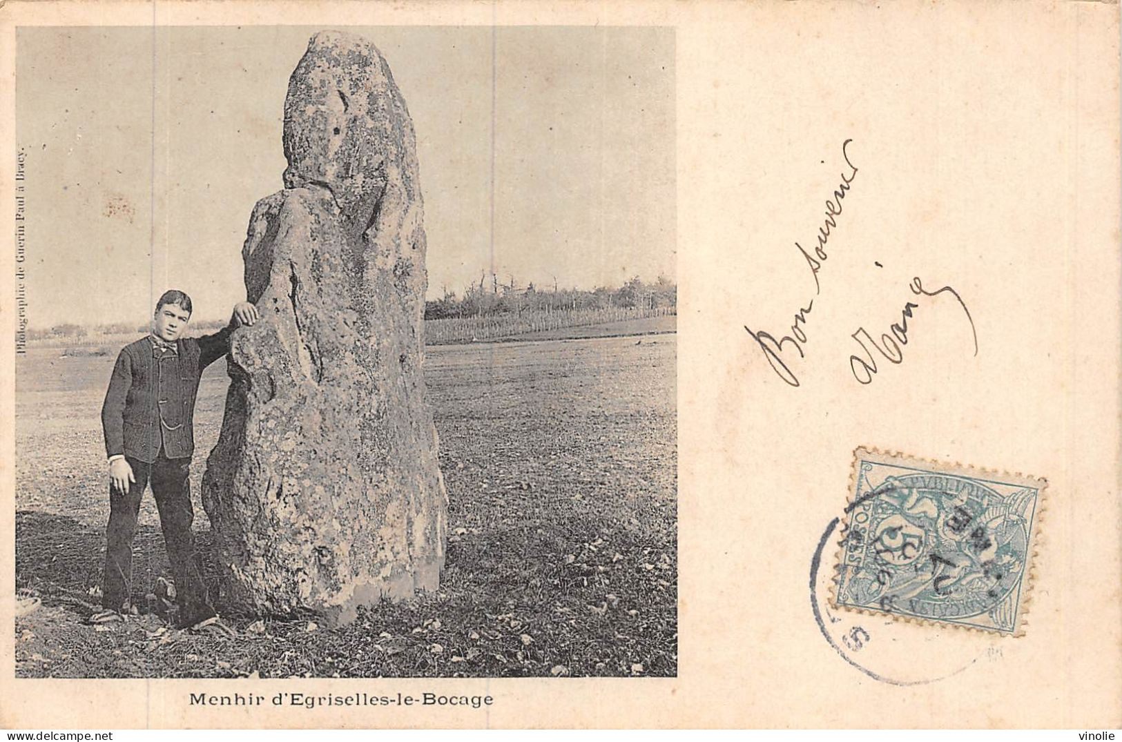 24-5861 : MENHIR D'EGRISELLES-LE-BOCAGE. YONNE.  CARTE PRECURSEUR - Dolmen & Menhirs