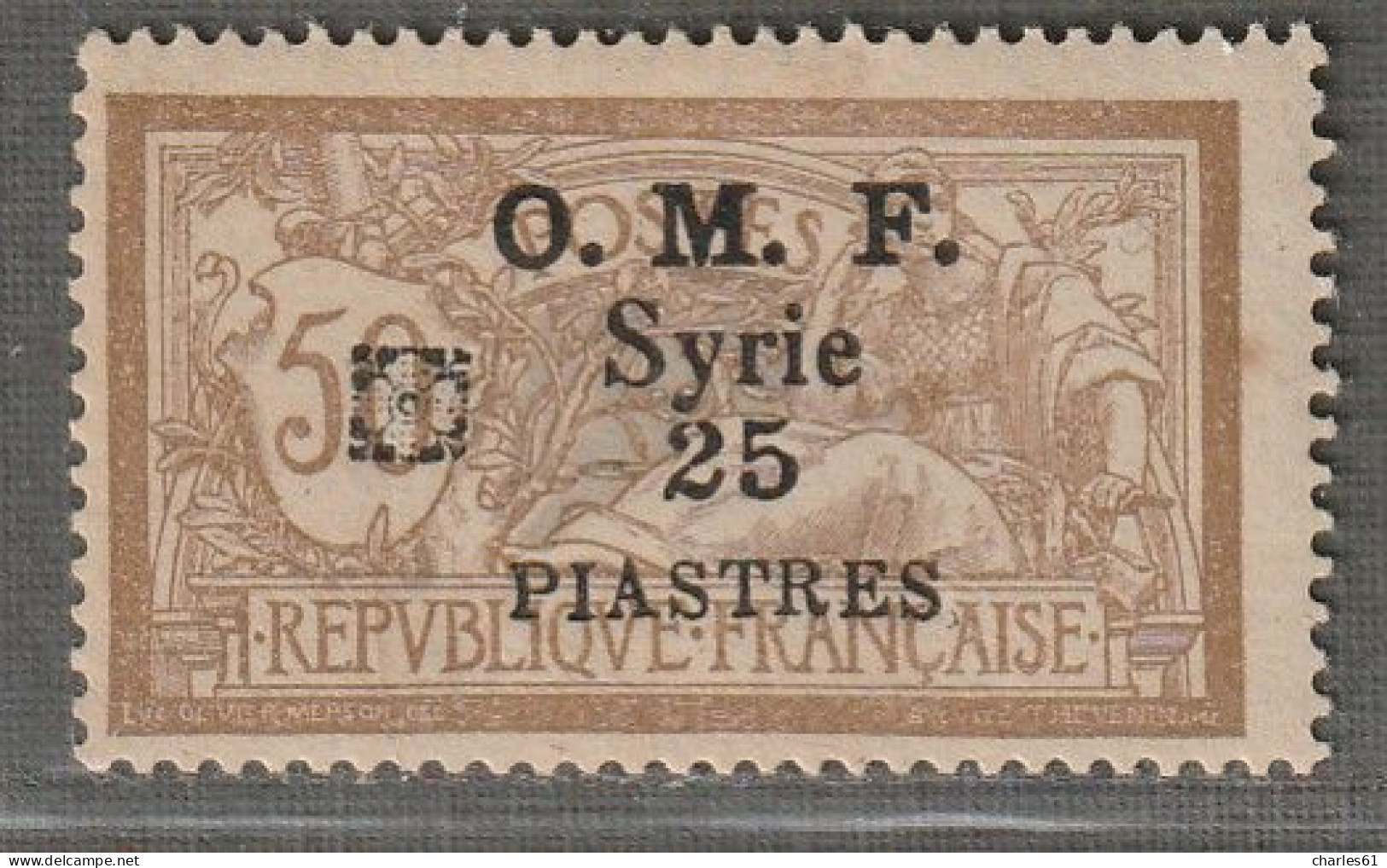 SYRIE - N°54 * (1920) 25pi Sur 50c : Fleuron Noir - Signé - - Ungebraucht