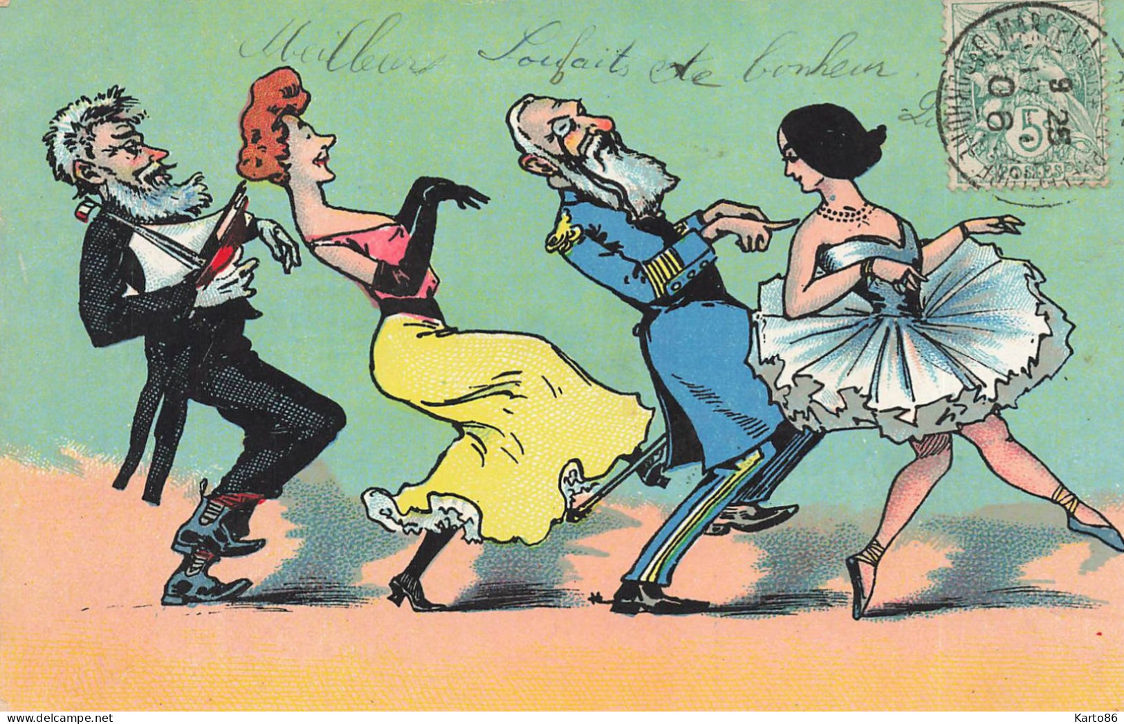 Politique Politica * CPA Illustrateur Satirique Caricature * 1906 * Danse Dancing - Satirisch