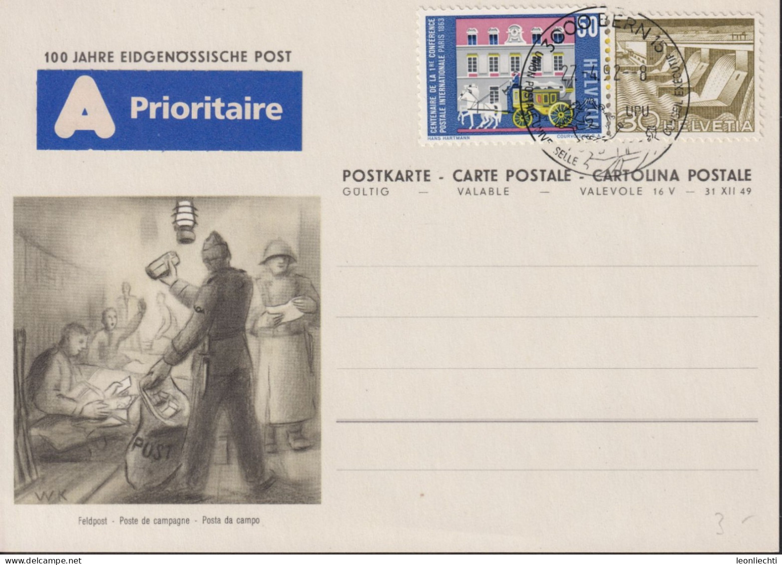 1992 Schweiz, Postkarte, Feldpost, Zum:CH 303+400, Mi:CH 535+773, 100 Jahre Eidgenössische Post - Covers & Documents