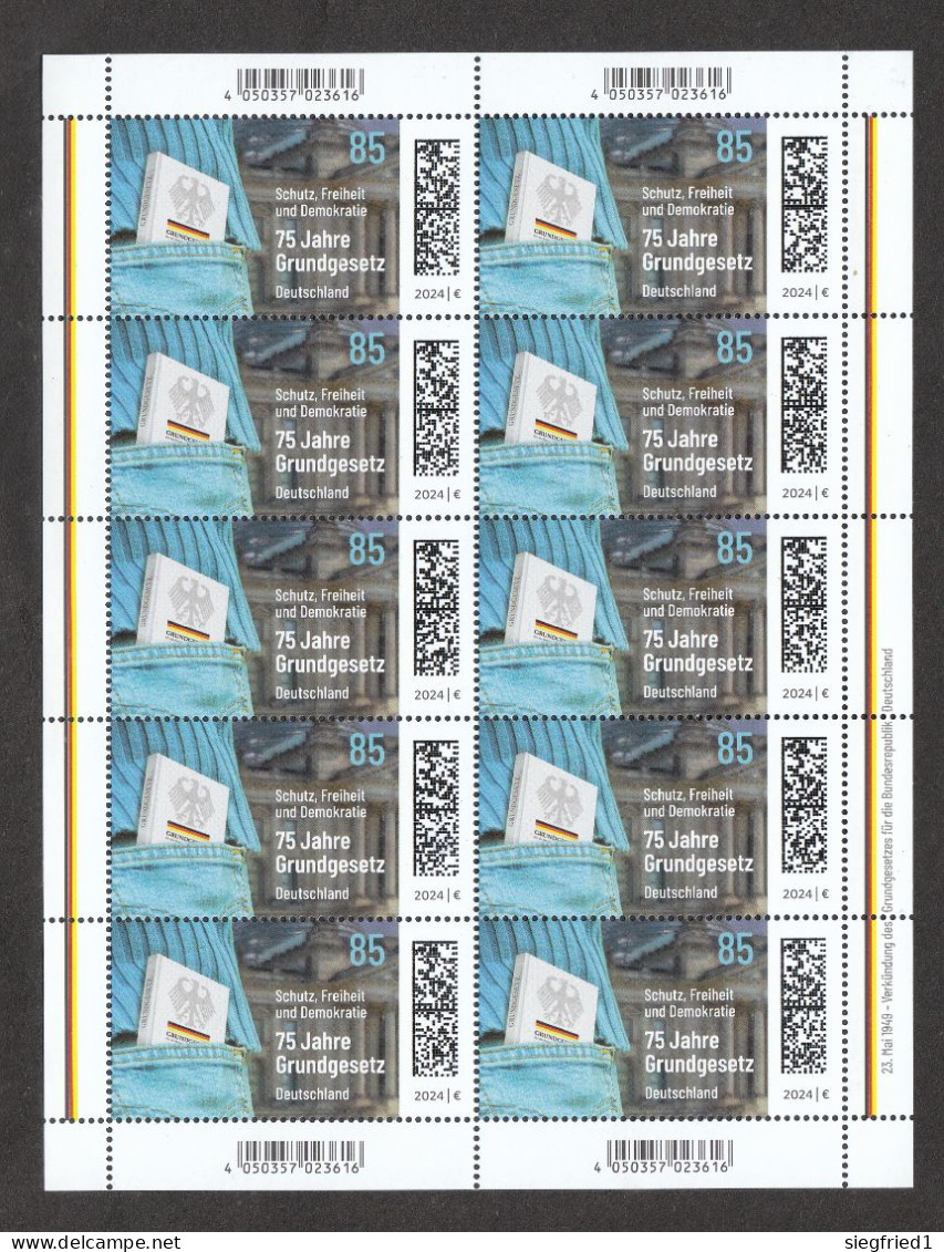 Deutschland BRD **  3830  75 Jahre Grundgesetz   Postpreis 8,50 € Neuausgabe 2.5.2024 - Ungebraucht