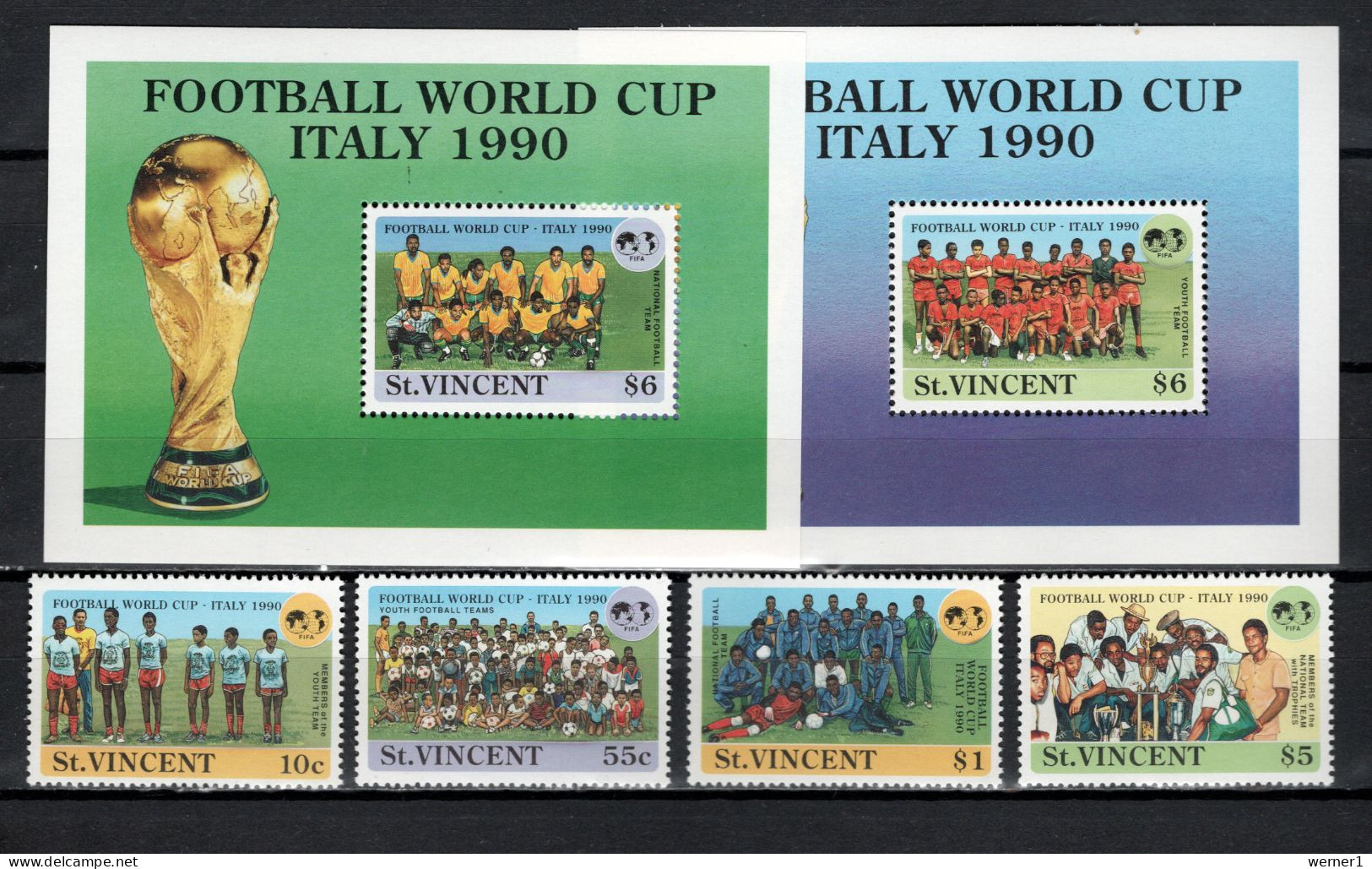 St. Vincent 1989 Football Soccer World Cup Set Of 4 + 2 S/s MNH - 1990 – Italie