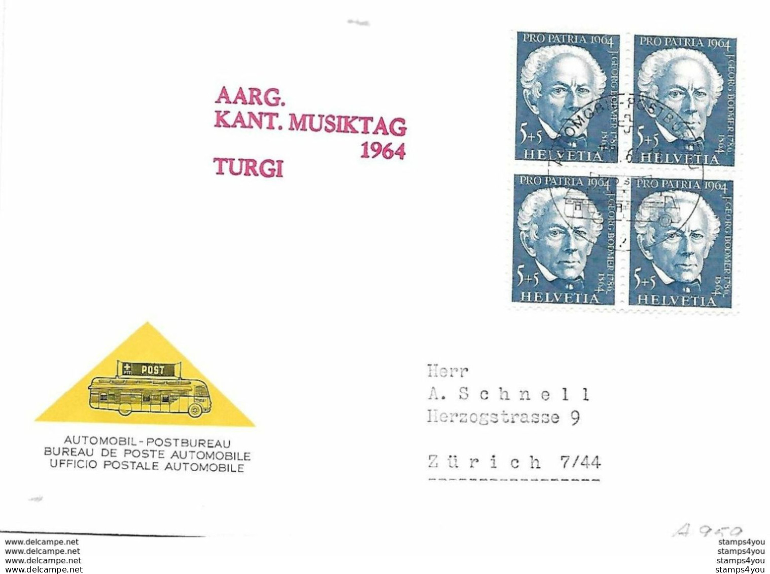 166 - 99  Enveloppe Avec Oblit Spéciale "Aarg. Kant. Musiktag 1964 Turgi" - Poststempel