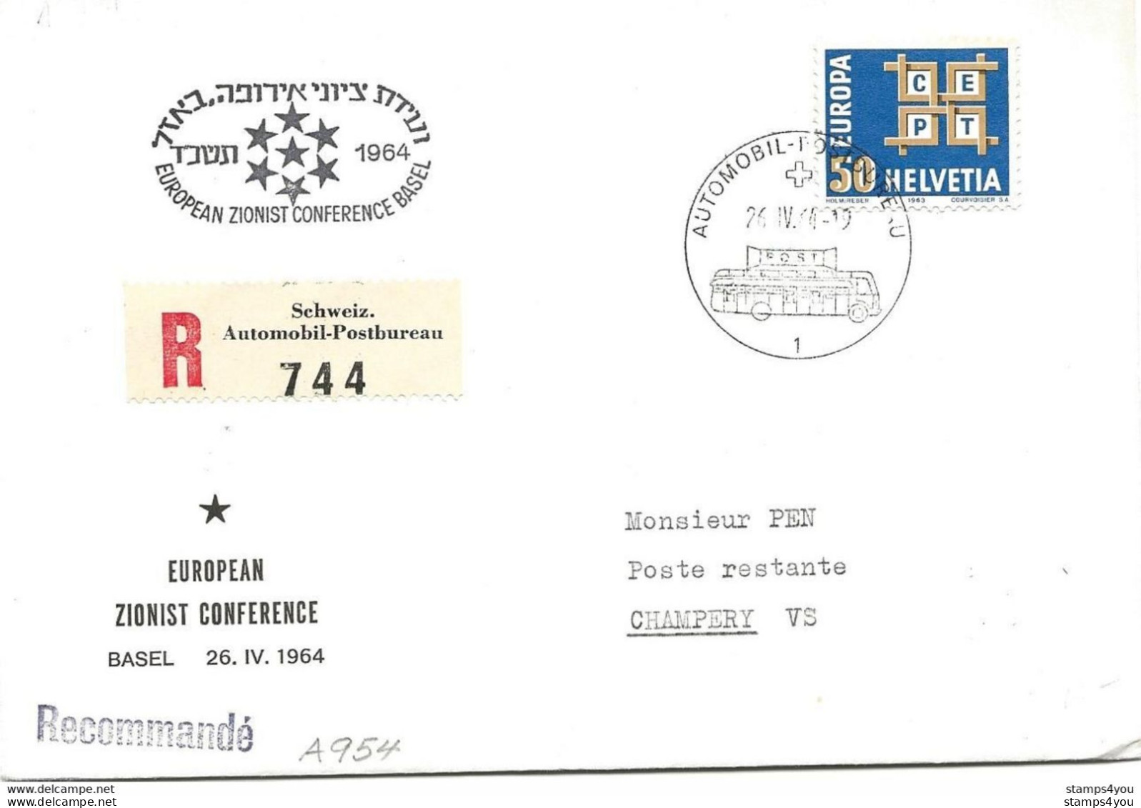 270 - 3 - Enveloppe Recommandée Avec Oblit Spéciale "European Zionist Conference Basel 1964" - Marcofilia