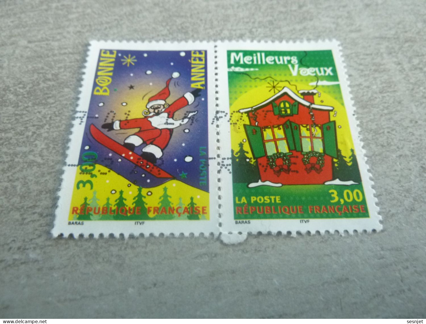 Meilleurs Voeux - Père Noël Et Maison - 3f. + 3f. - Yt 3200 Et 3201 - Multicolore - Oblitérés - Année 1998 - - Anno Nuovo