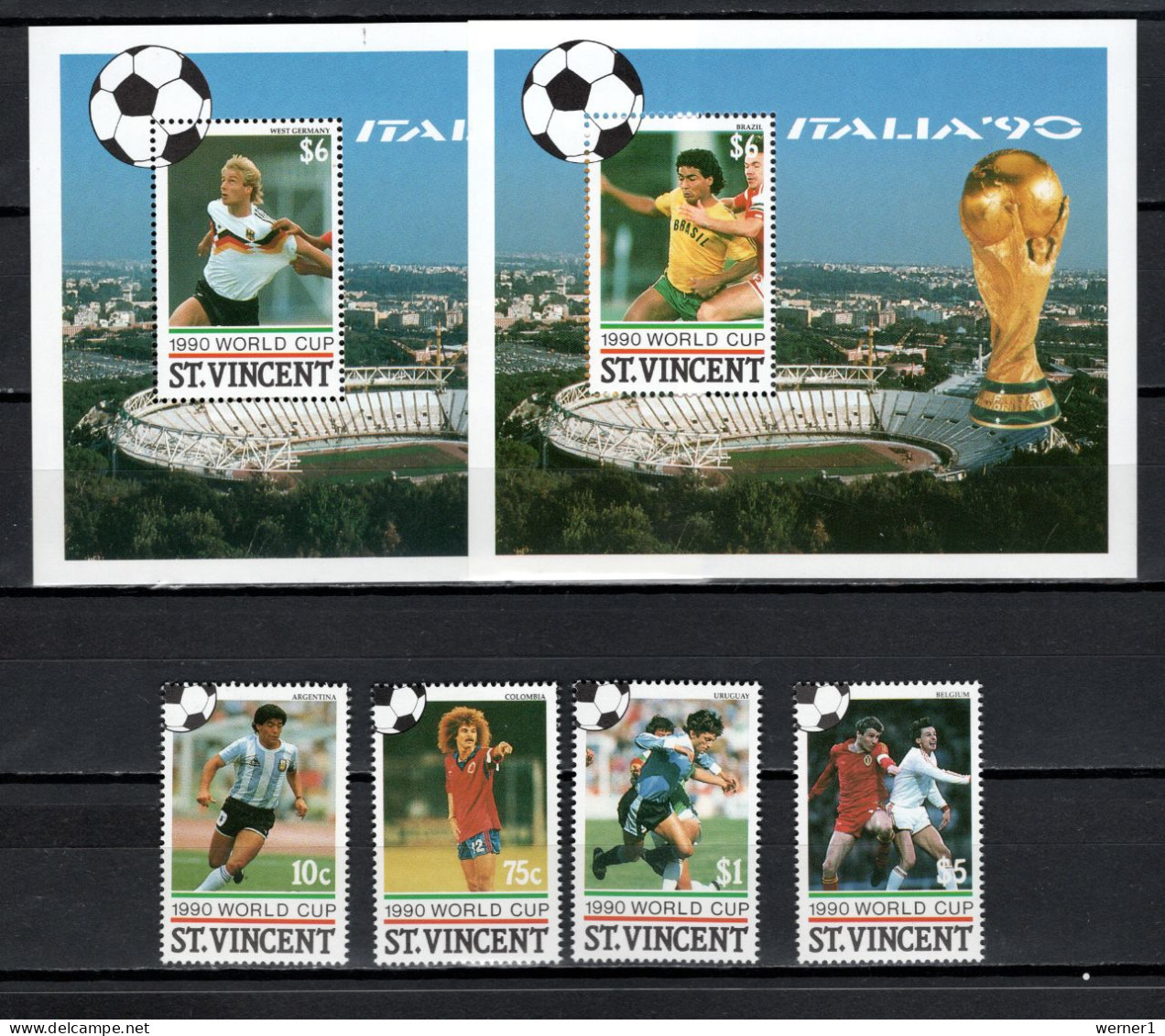 St. Vincent 1990 Football Soccer World Cup Set Of 4 + 2 S/s MNH - 1990 – Italie